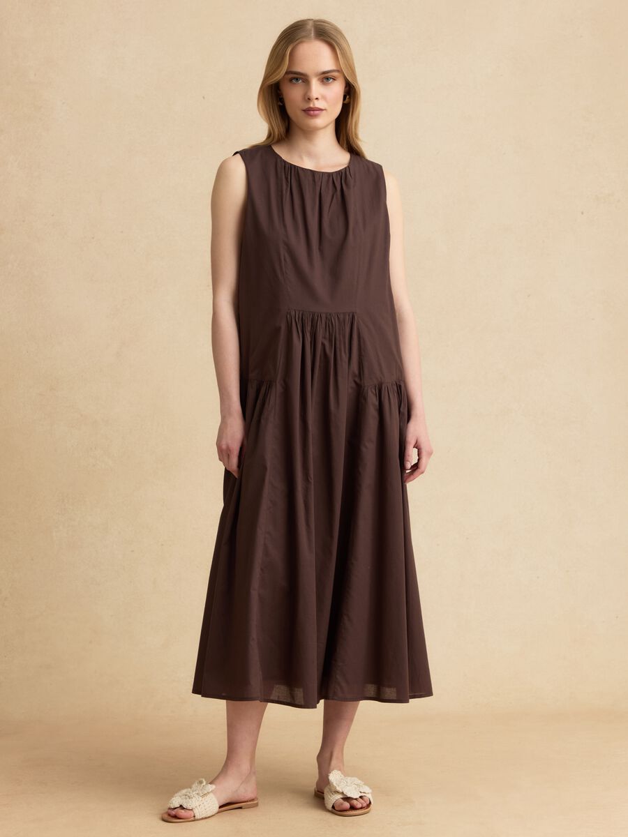 Brown pure cotton midi dress_0