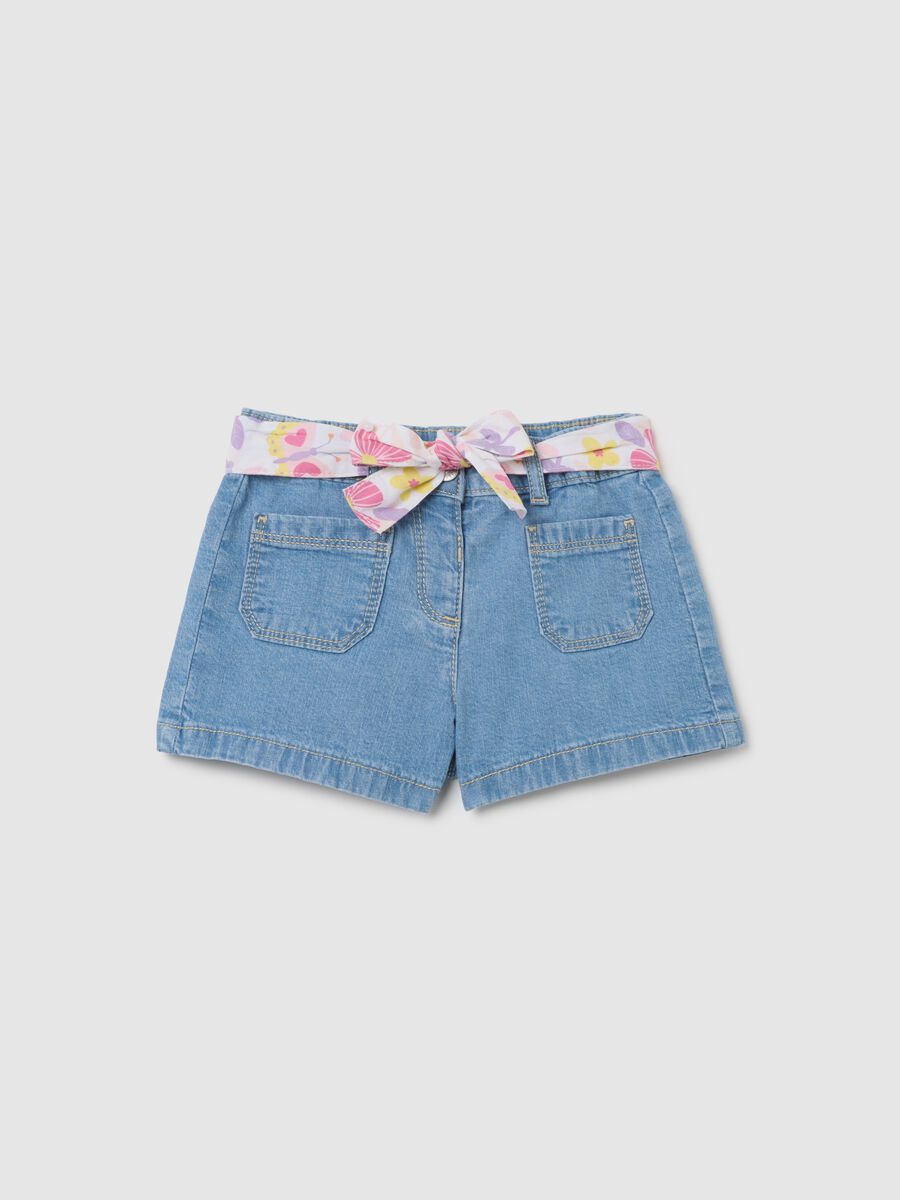 Shorts da bambina blu regular fit con cintura regolabile_0