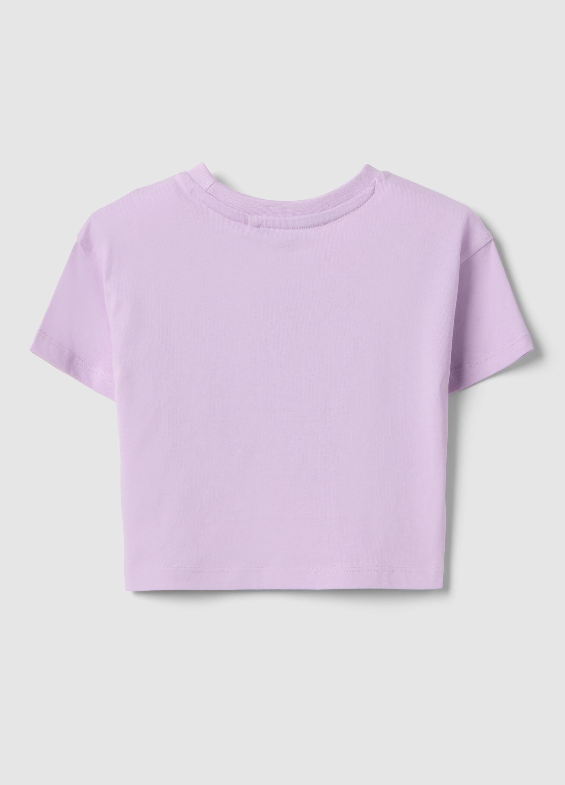 Girls' violet pure cotton boxy fit T-shirt with print