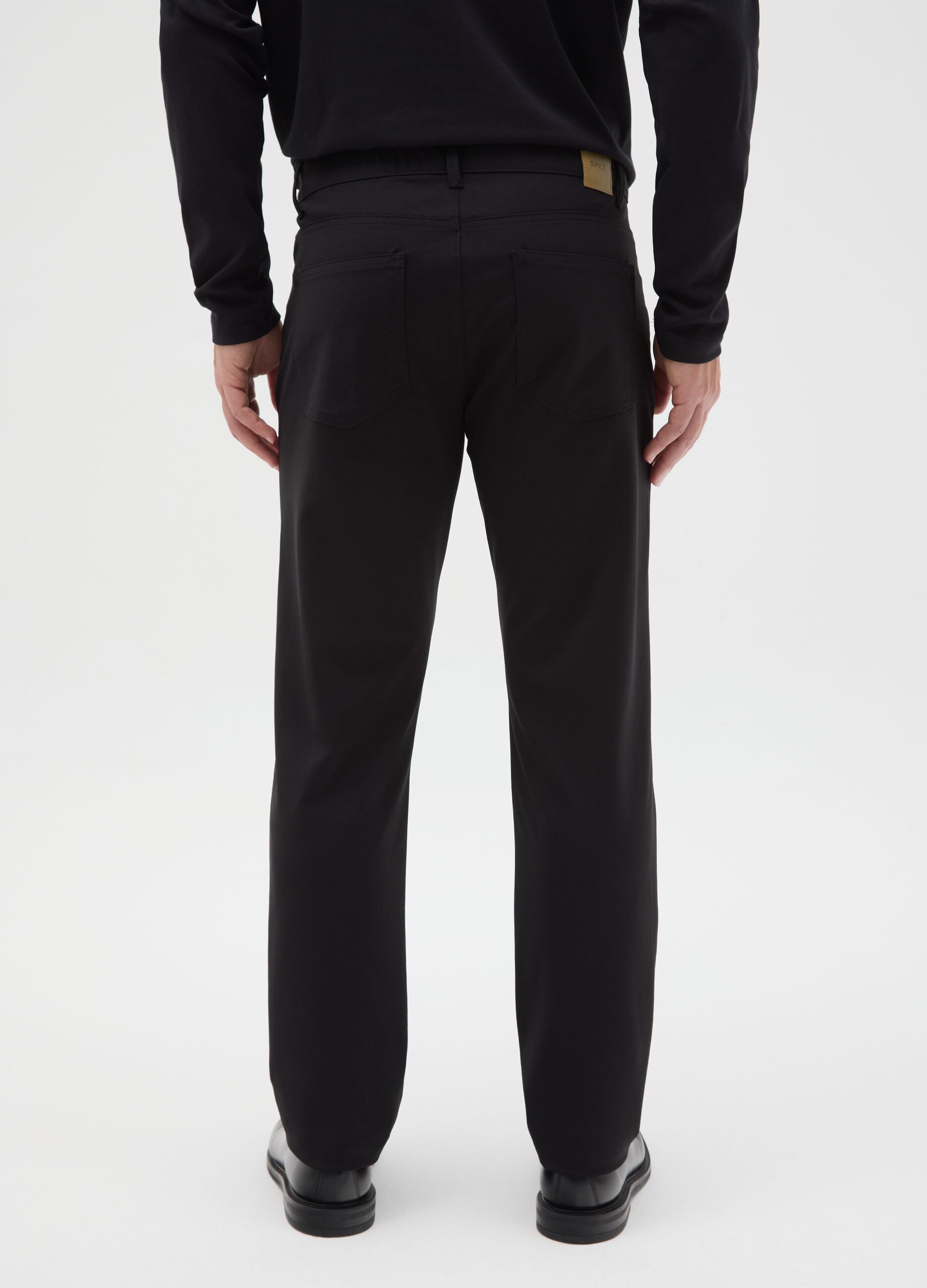 Black Cotton Blend Slim Fit Trousers