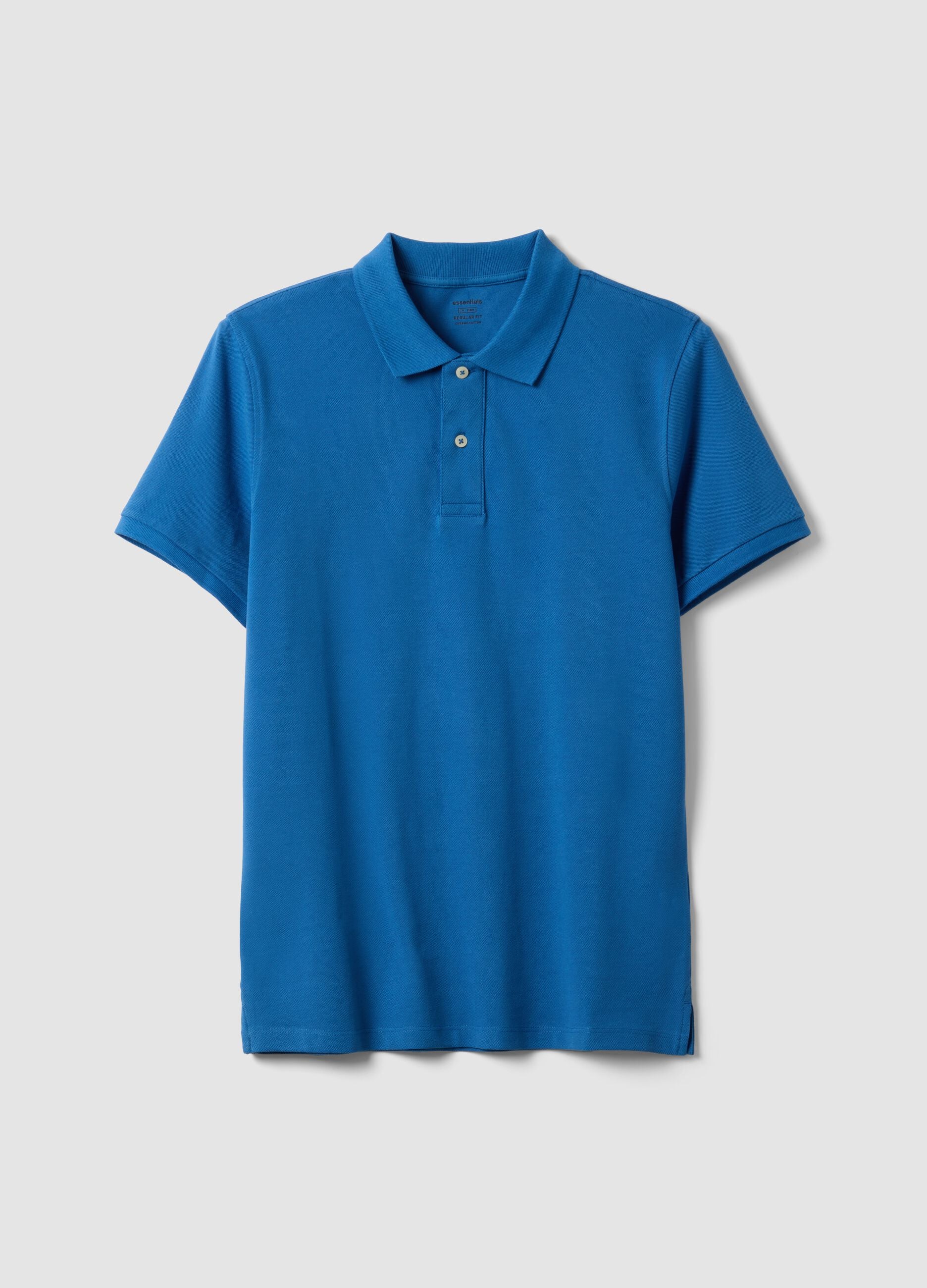 Navy blue organic cotton regular-fit short-sleeve polo