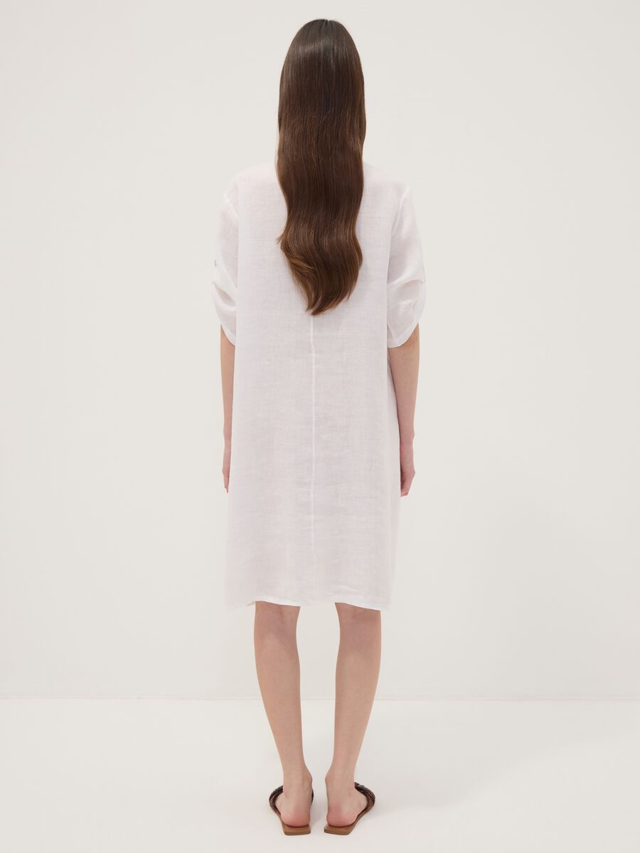 White pure linen dress with Mandarin collar, regular fit_3