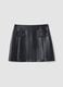 Short black A-line skirt with decorative flap pockets_4