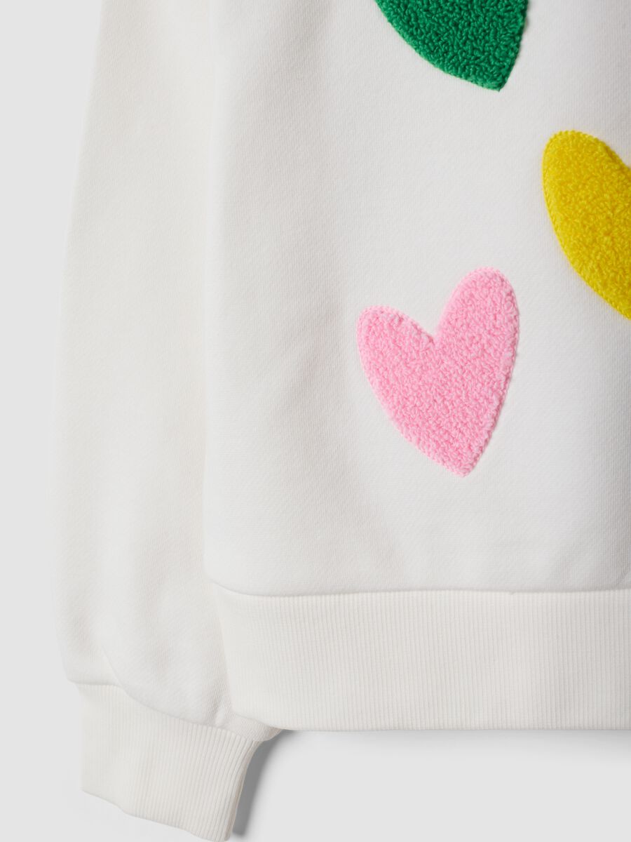 White cotton-blend crew-neck sweatshirt with hearts_3