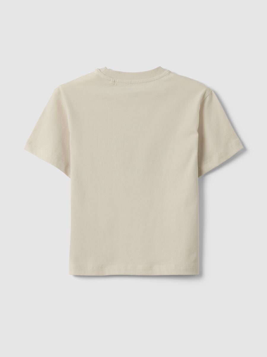 Children's oversized fit beige pure cotton T-shirt with print_1