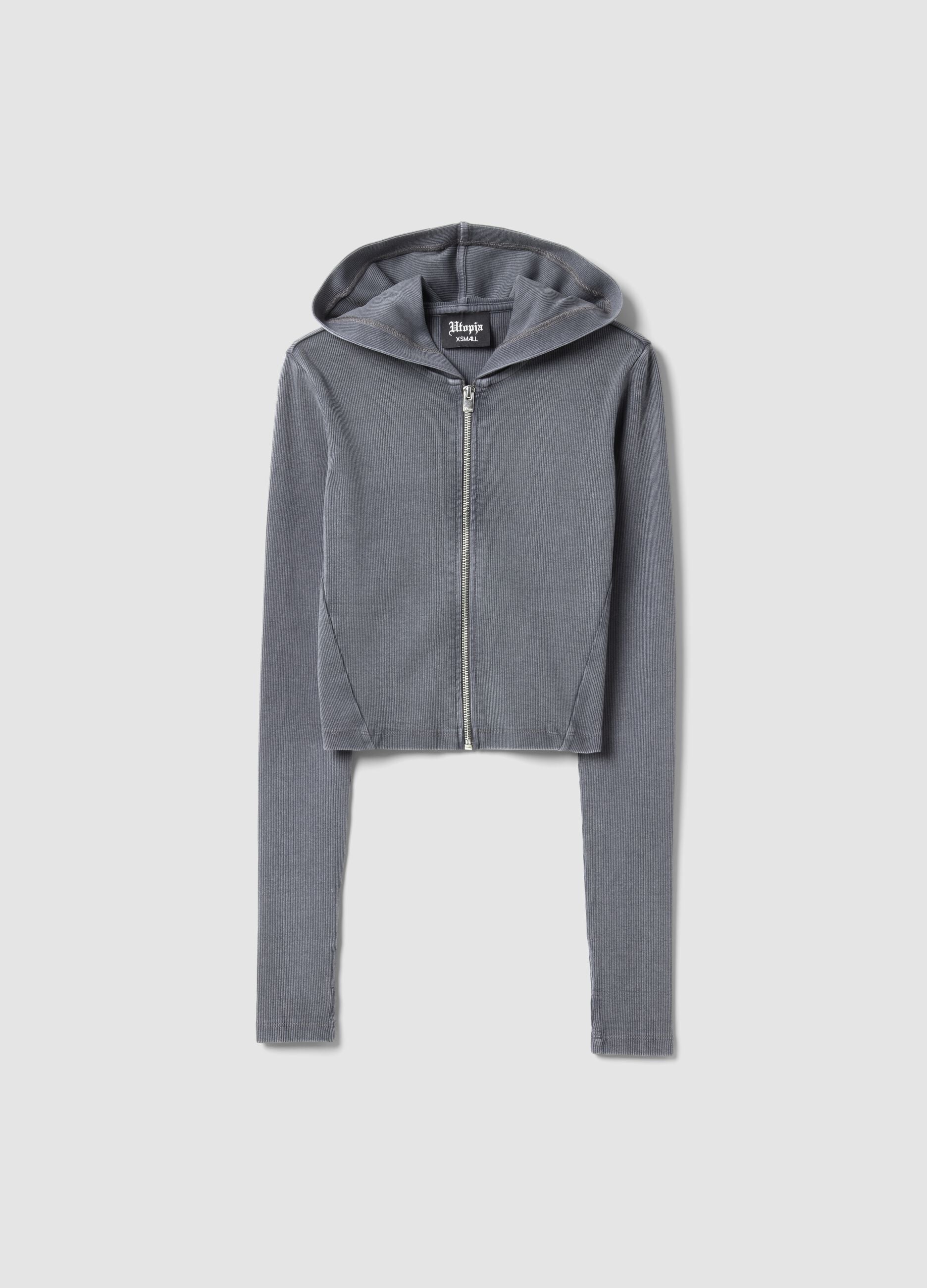 Ribbed Hoodie Vintage Grey