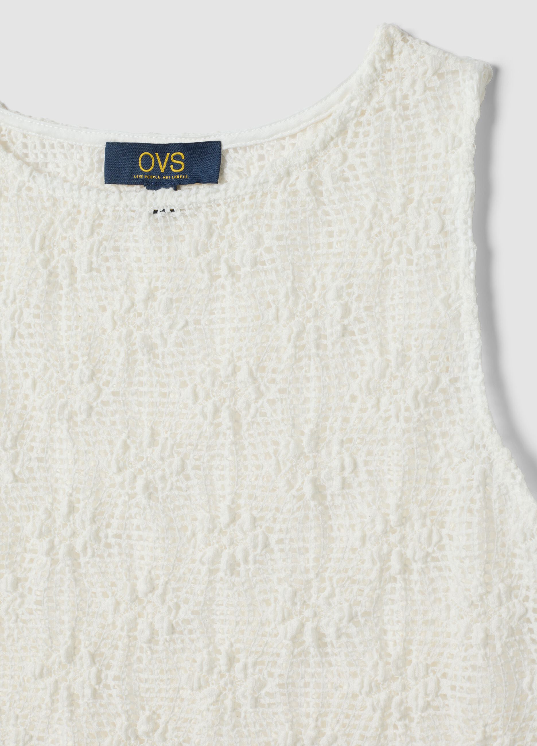 White stretch crochet-knit tank top