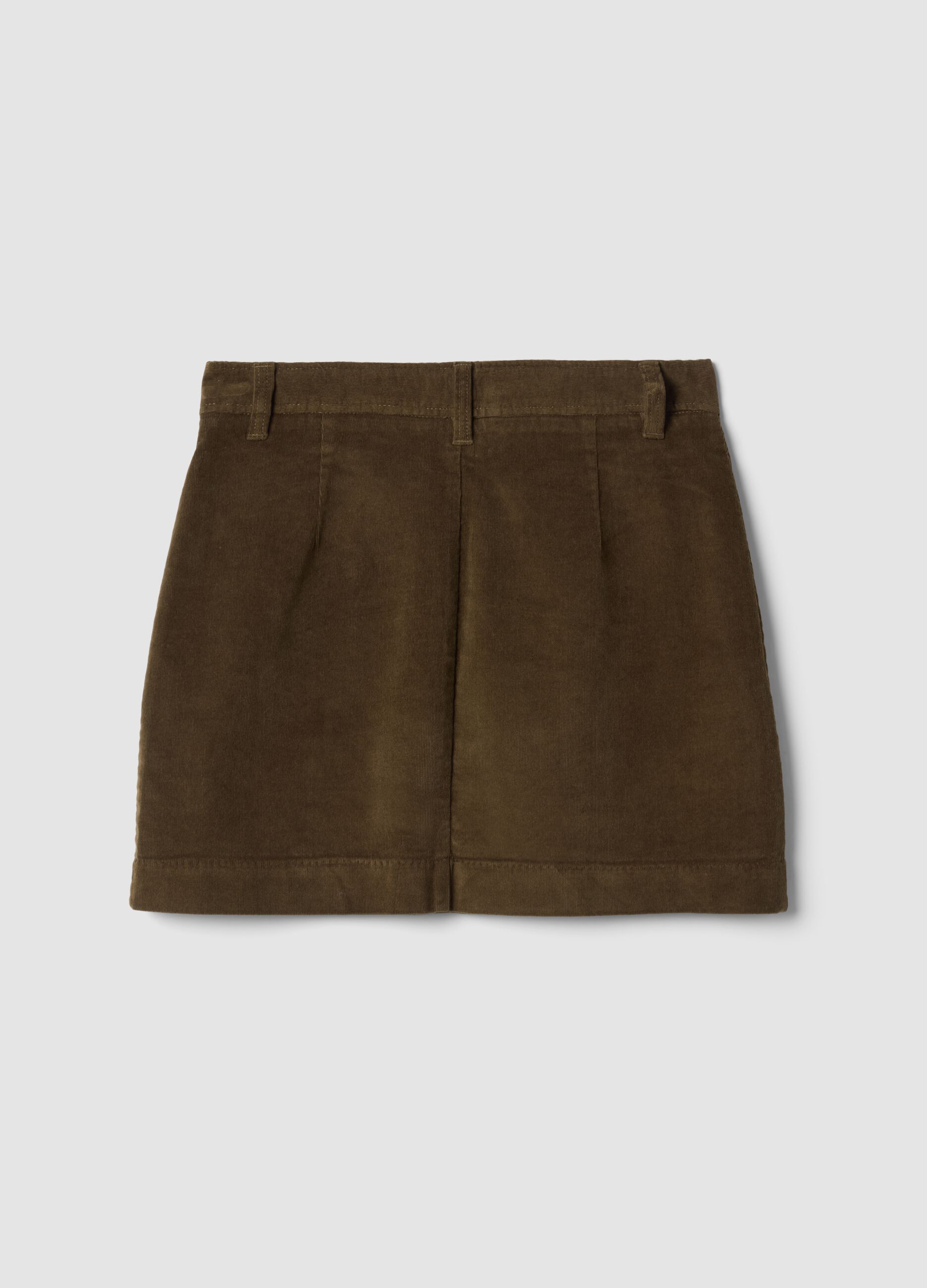 Short green ribbed stretch-cotton skirt