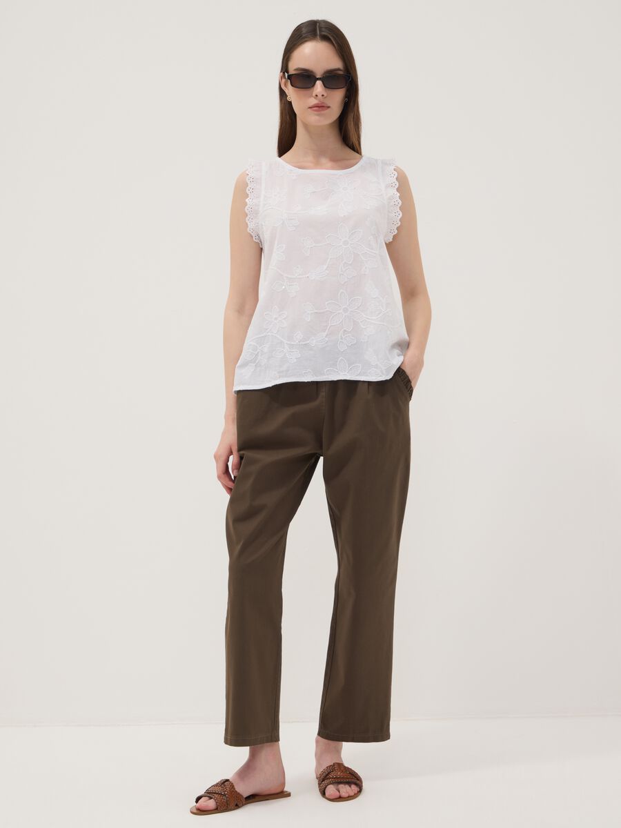 White pure cotton blouse with floral embroidery, regular fit_2