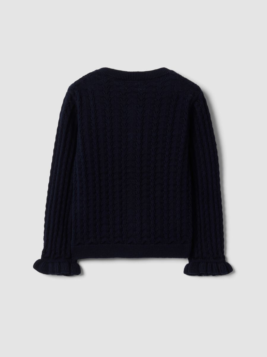 Blue pure cotton openwork knit cardigan for baby girls_1