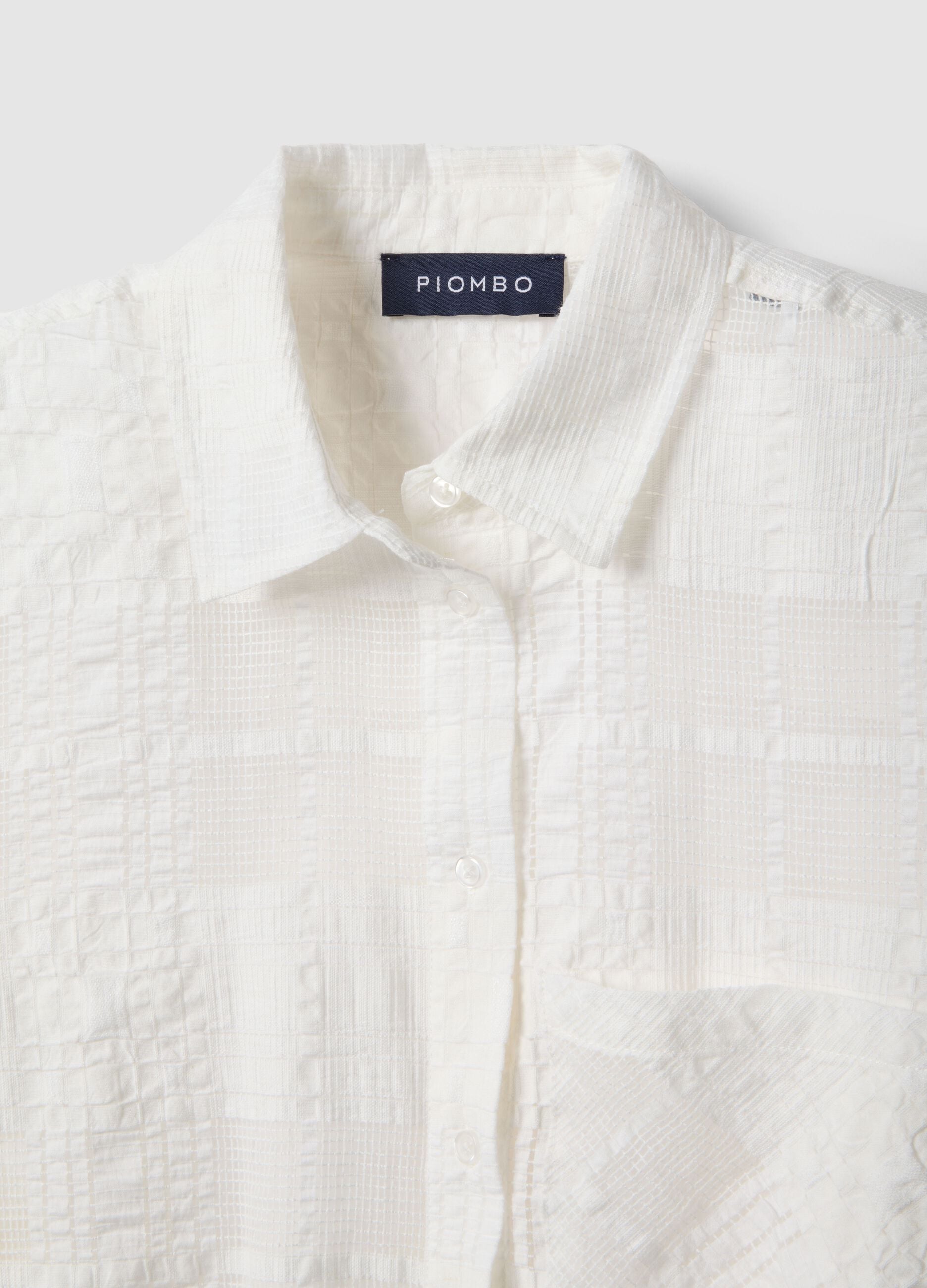 White viscose blend oversized fit semi-transparent check shirt
