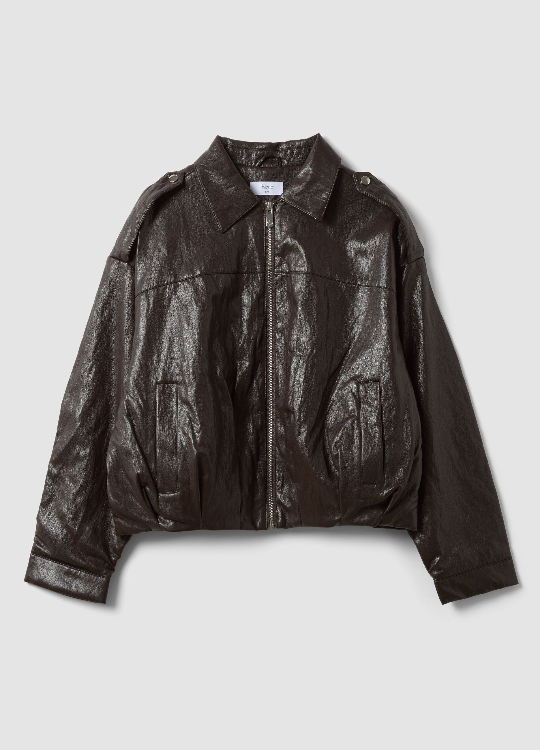 Giacca marrone in misto cotone con zip regular fit