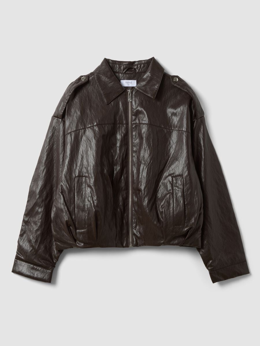 Giacca marrone in misto cotone con zip regular fit_0