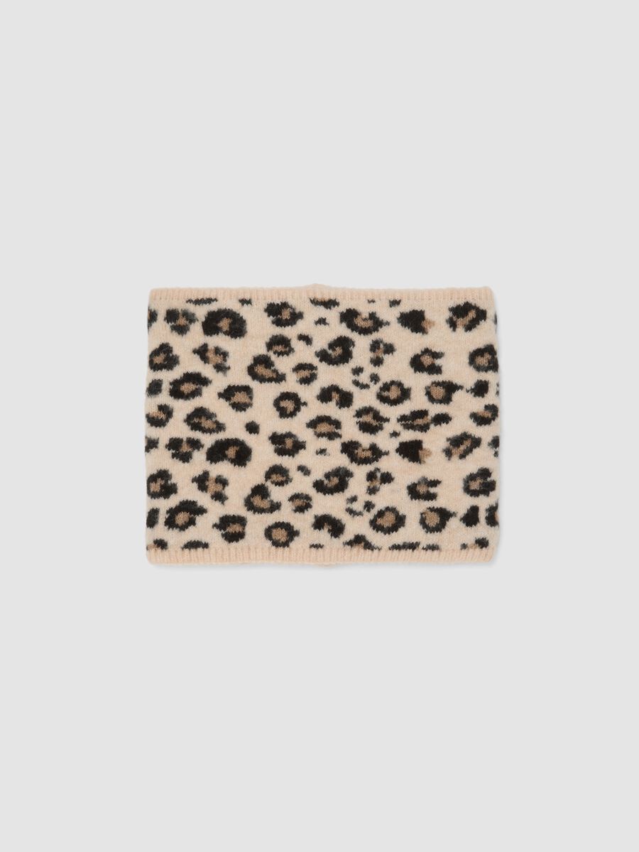 Beige stretch wool scarf with animal print_0