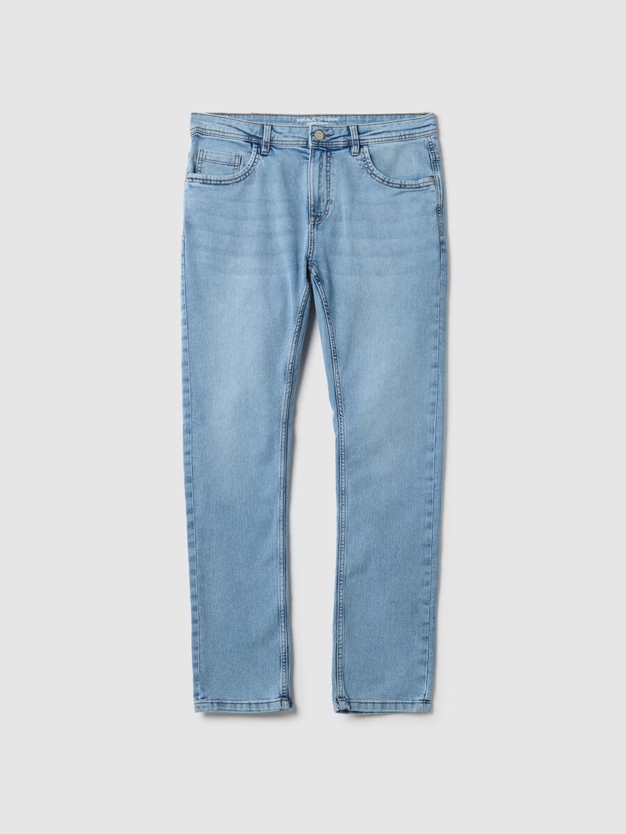 Super skinny light blue cotton blend jeans_4