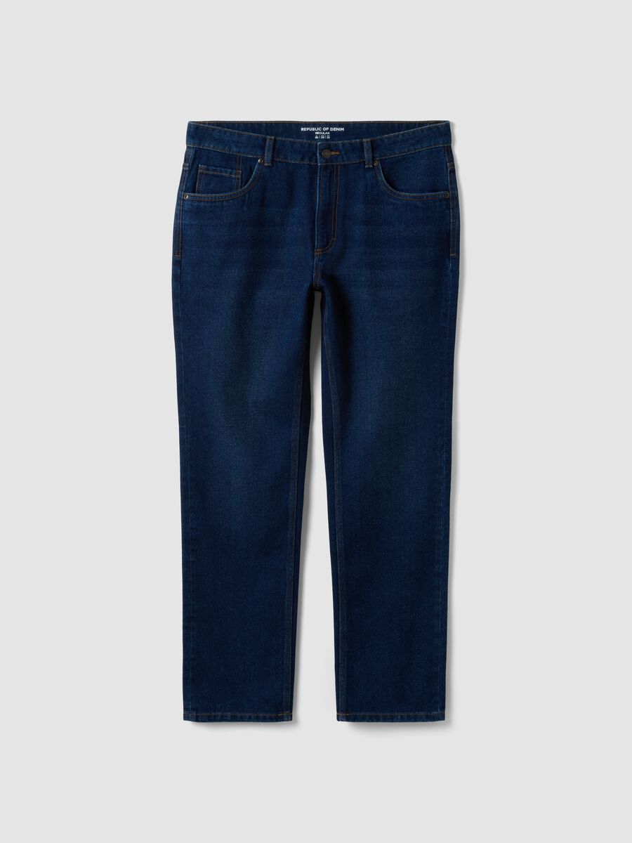 Blue denim jeans in cotton-viscose blend, regular fit_0