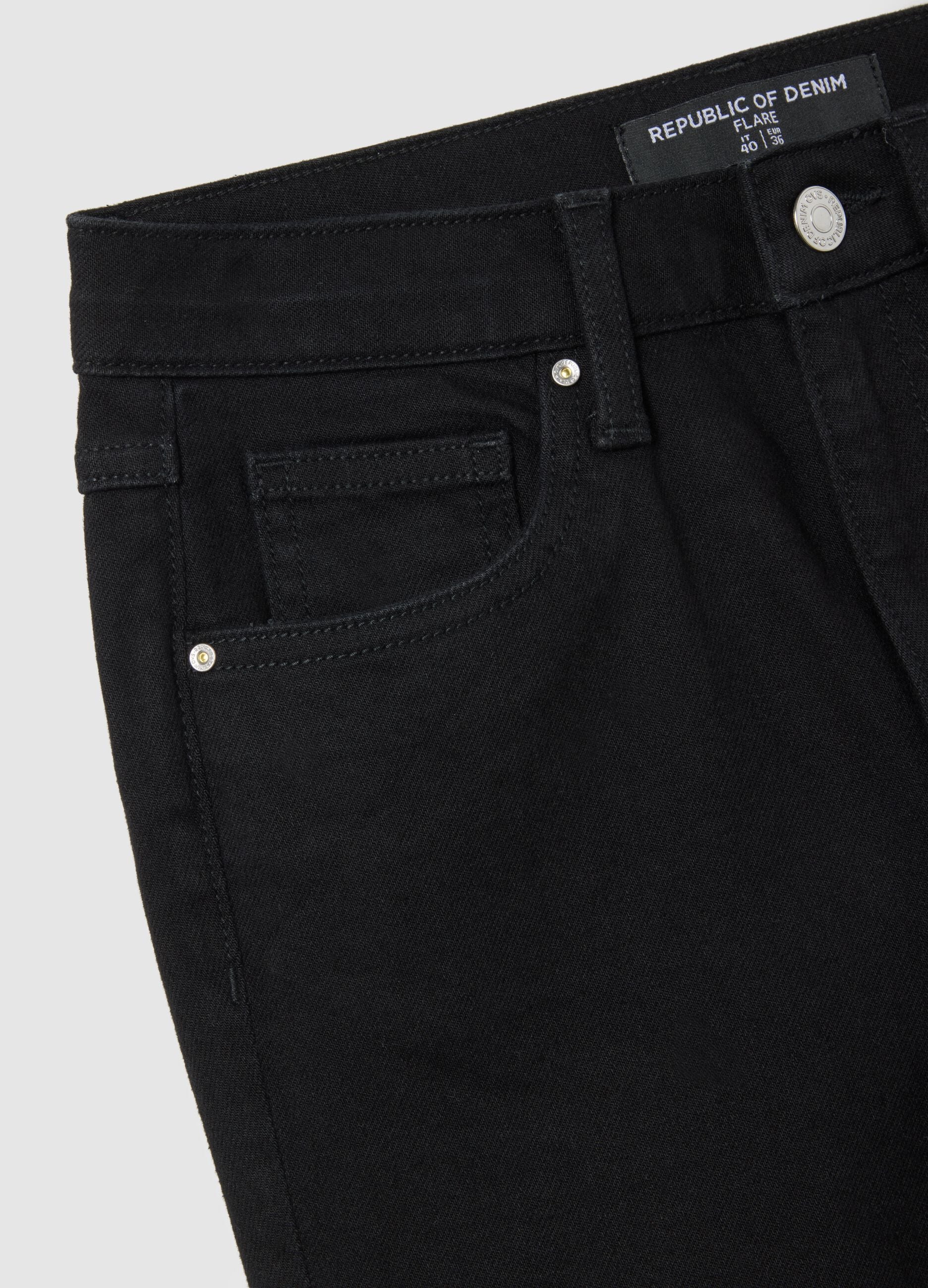 Black wide leg jeans in stretch cotton