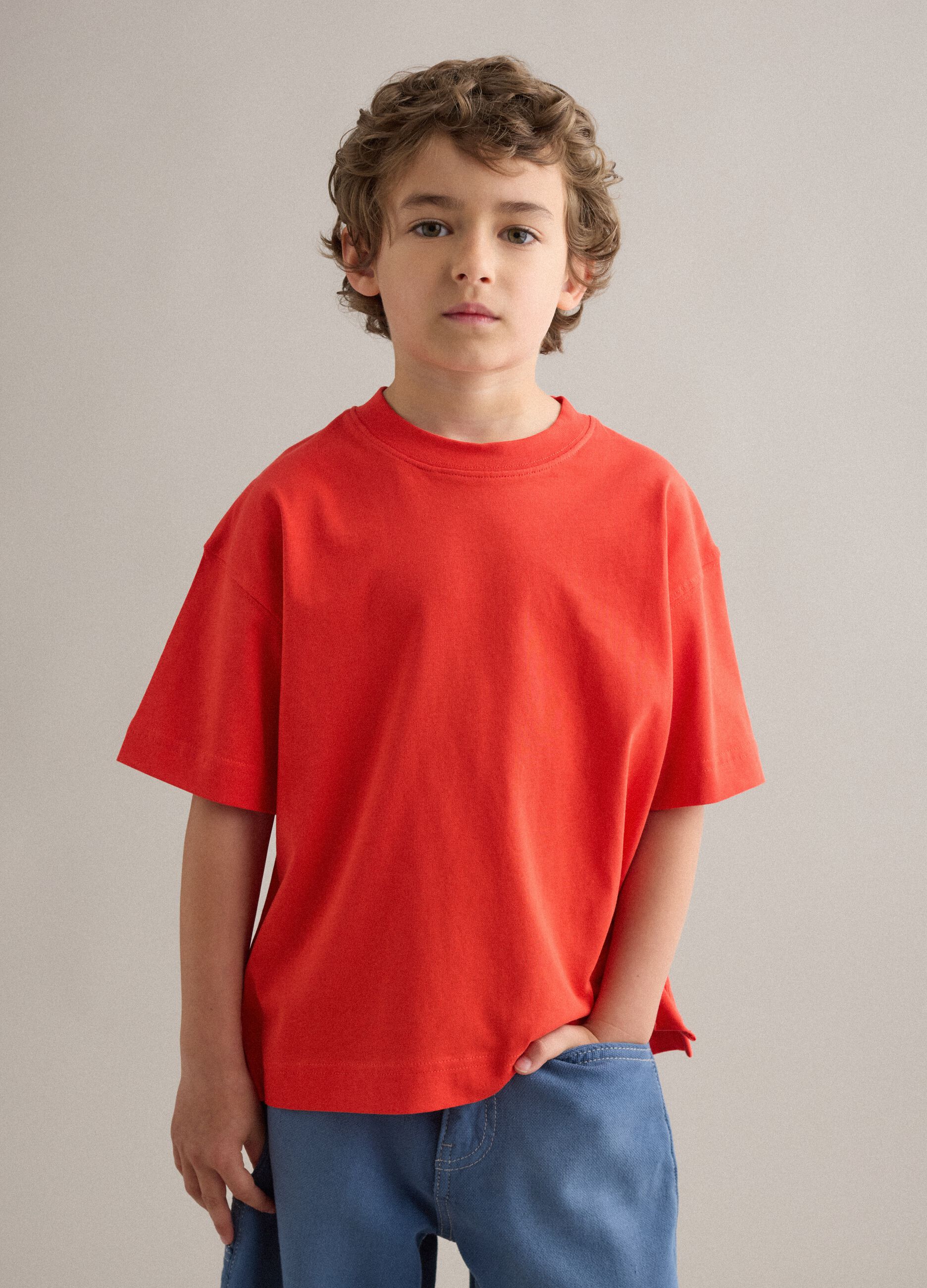 Orange pure cotton oversized fit kids' T-shirt