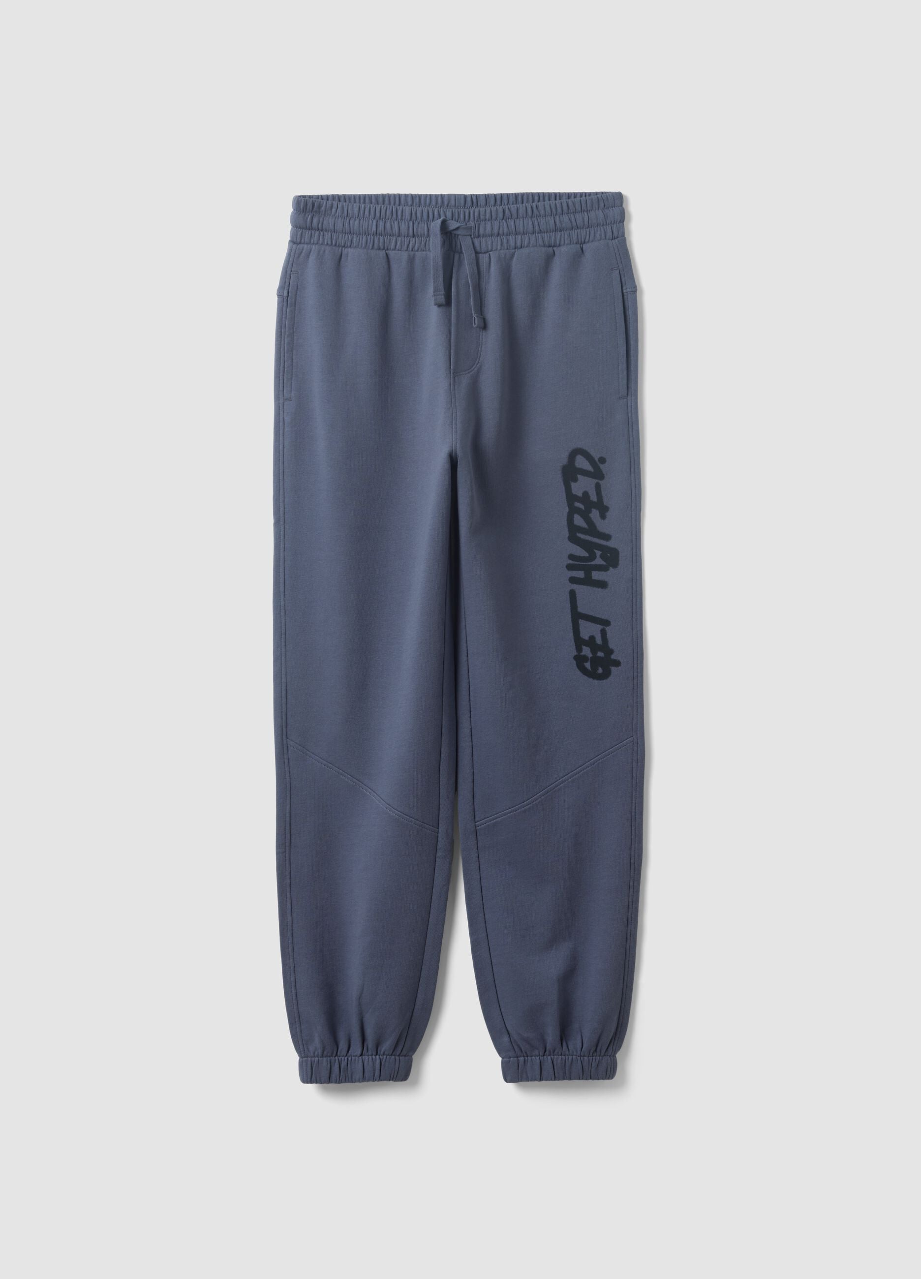 Grey oversized pure cotton jogger trousers with "Get Hyped" slogan for boys