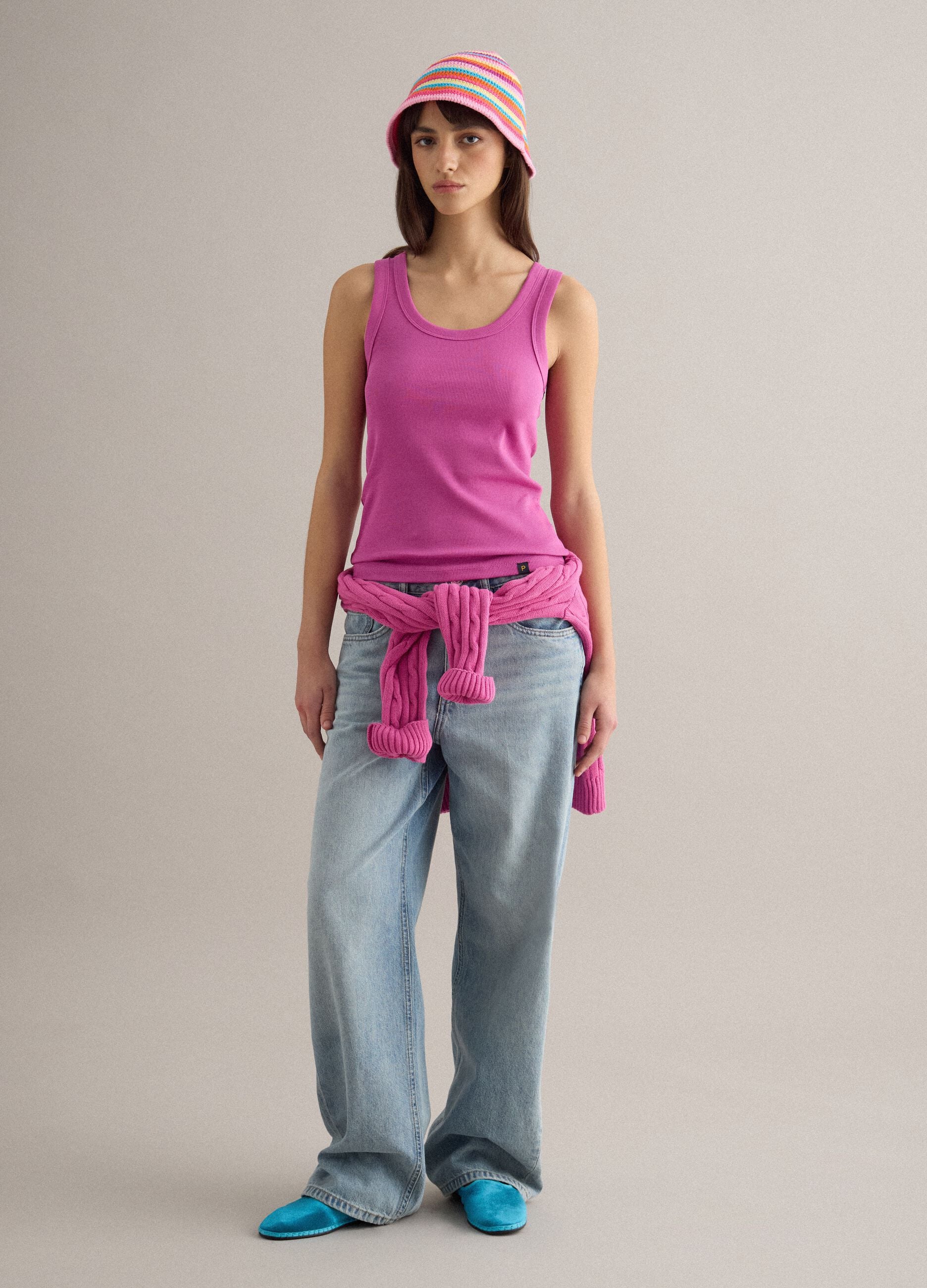 Tank top in cotone elasticizzato rosa regular fit