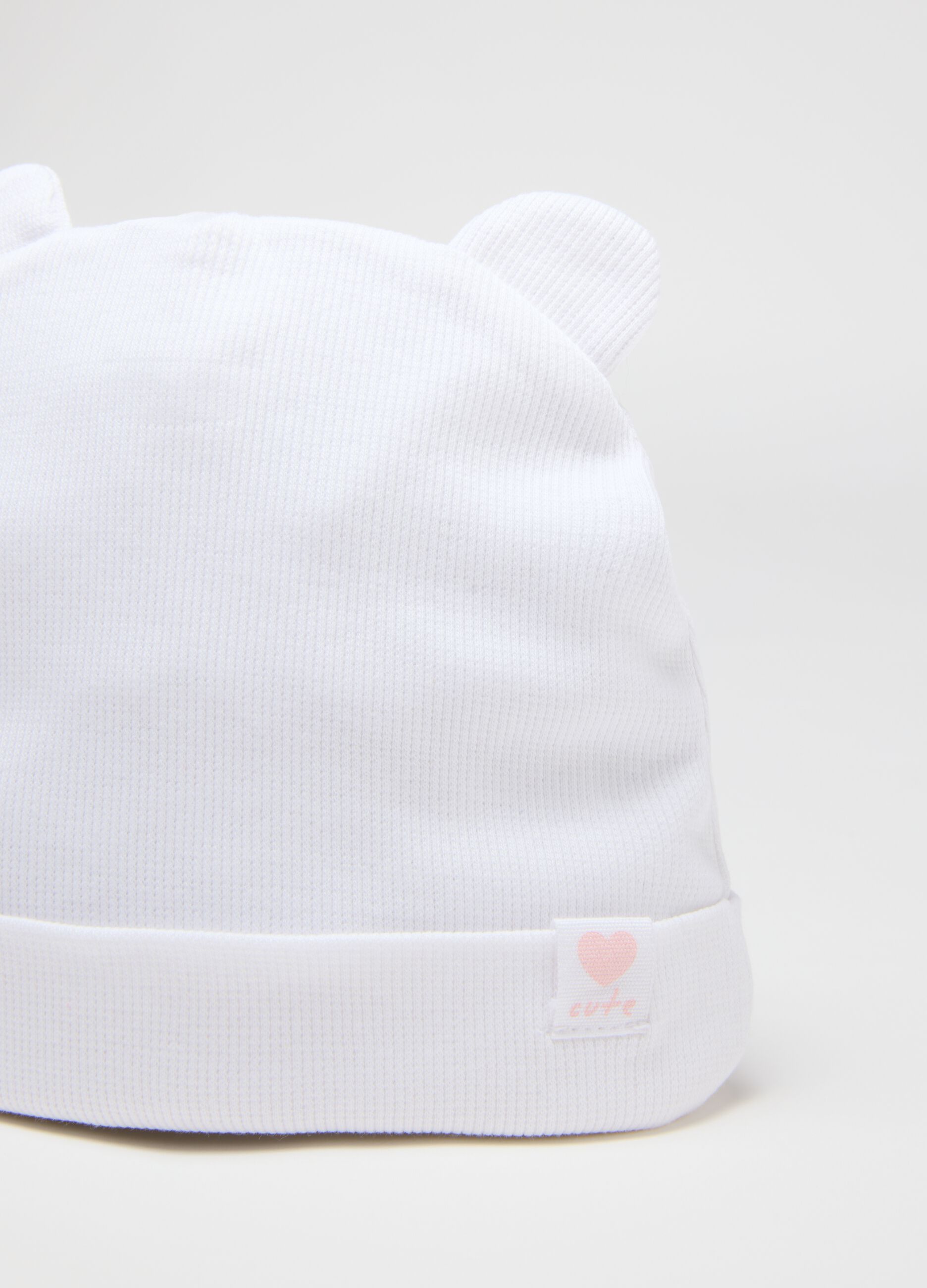 White Stretch Cotton Baby Hat with Ears