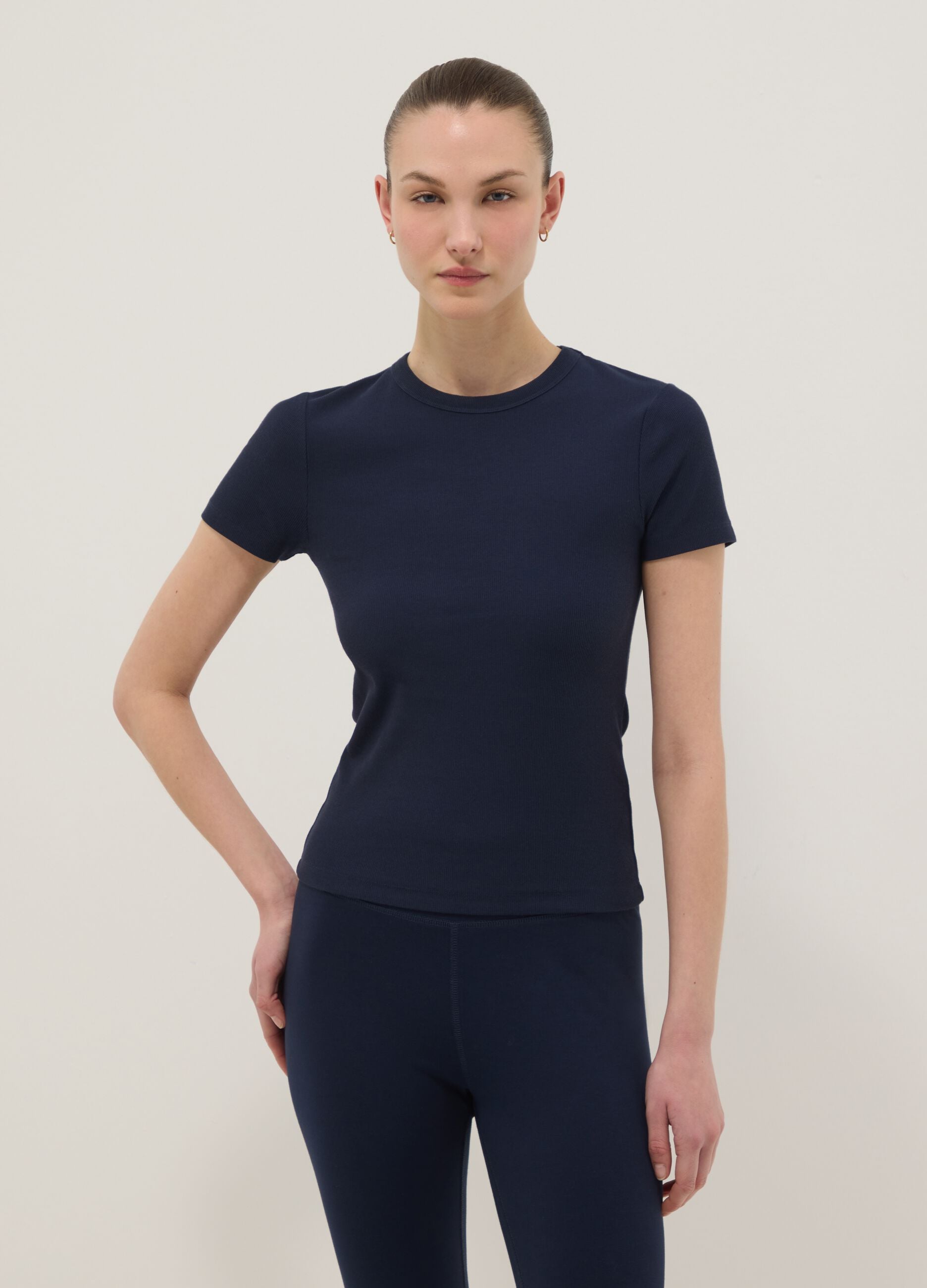 Blue fitted short-sleeve stretch-cotton T-shirt