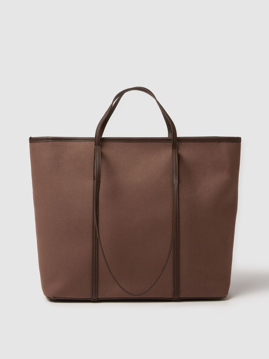 Borsa a spalla in puro cotone marrone regular fit con dettagli colorati_1