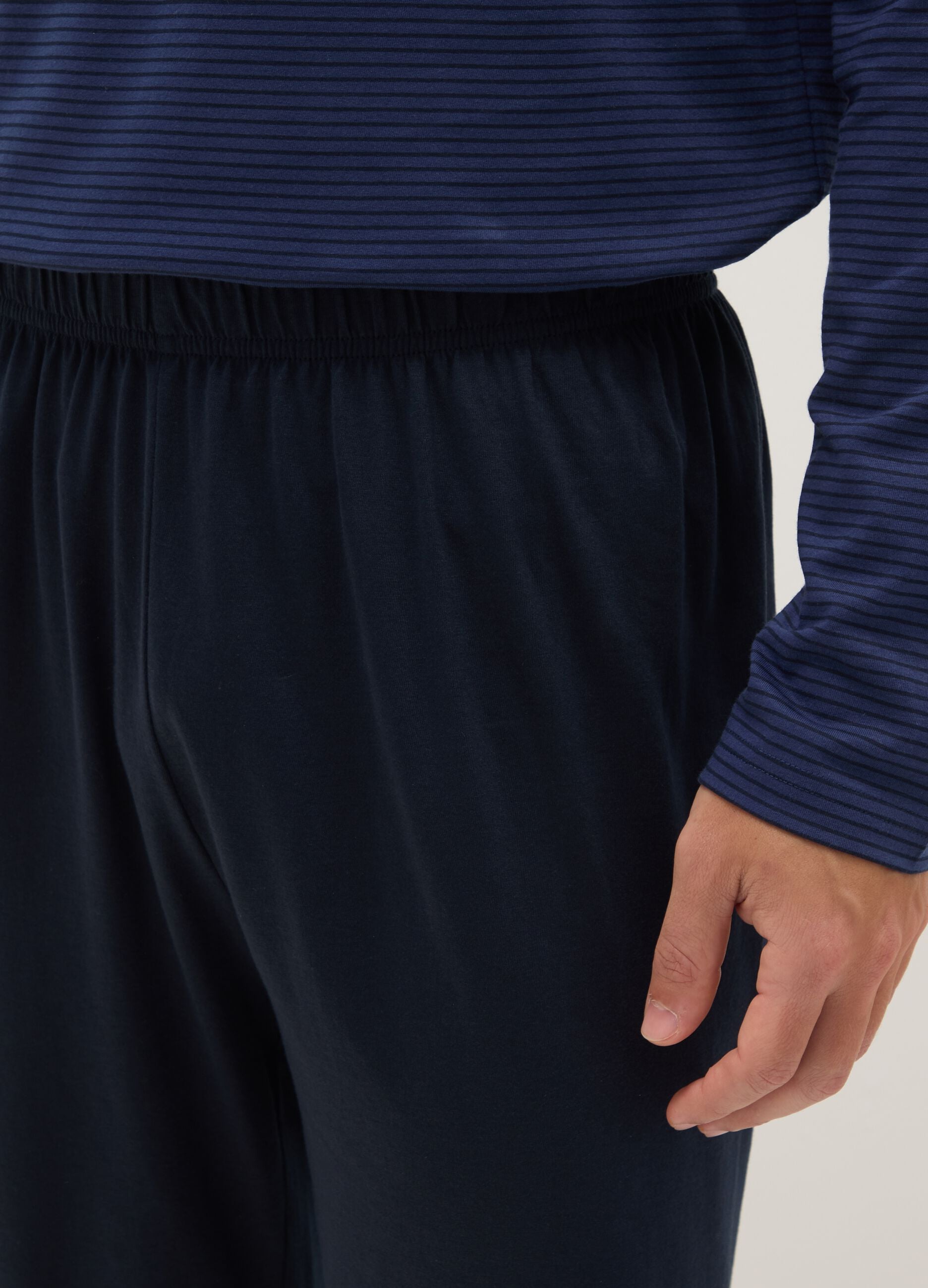 Long blue pyjamas in pure cotton, regular fit