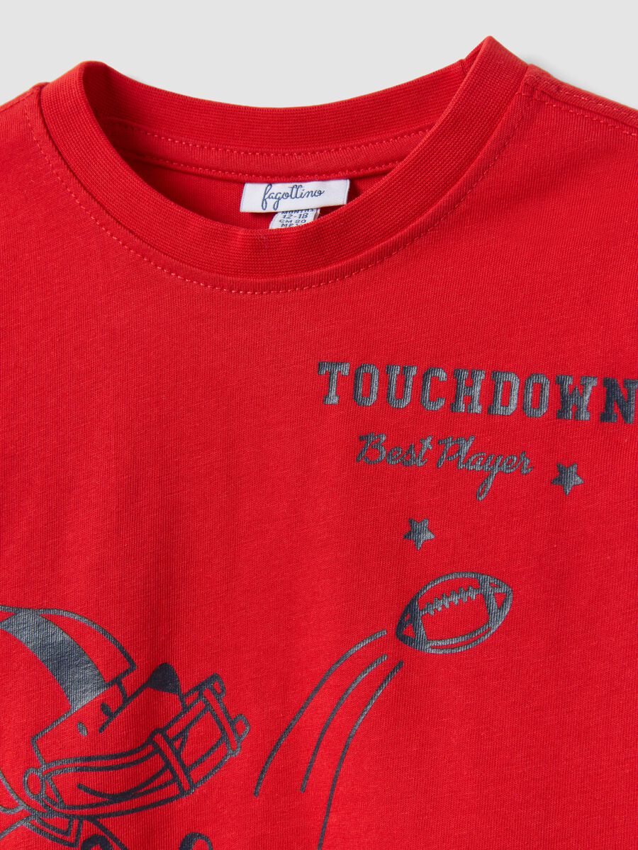 Red pure organic cotton T-shirt with college print for baby boy_2