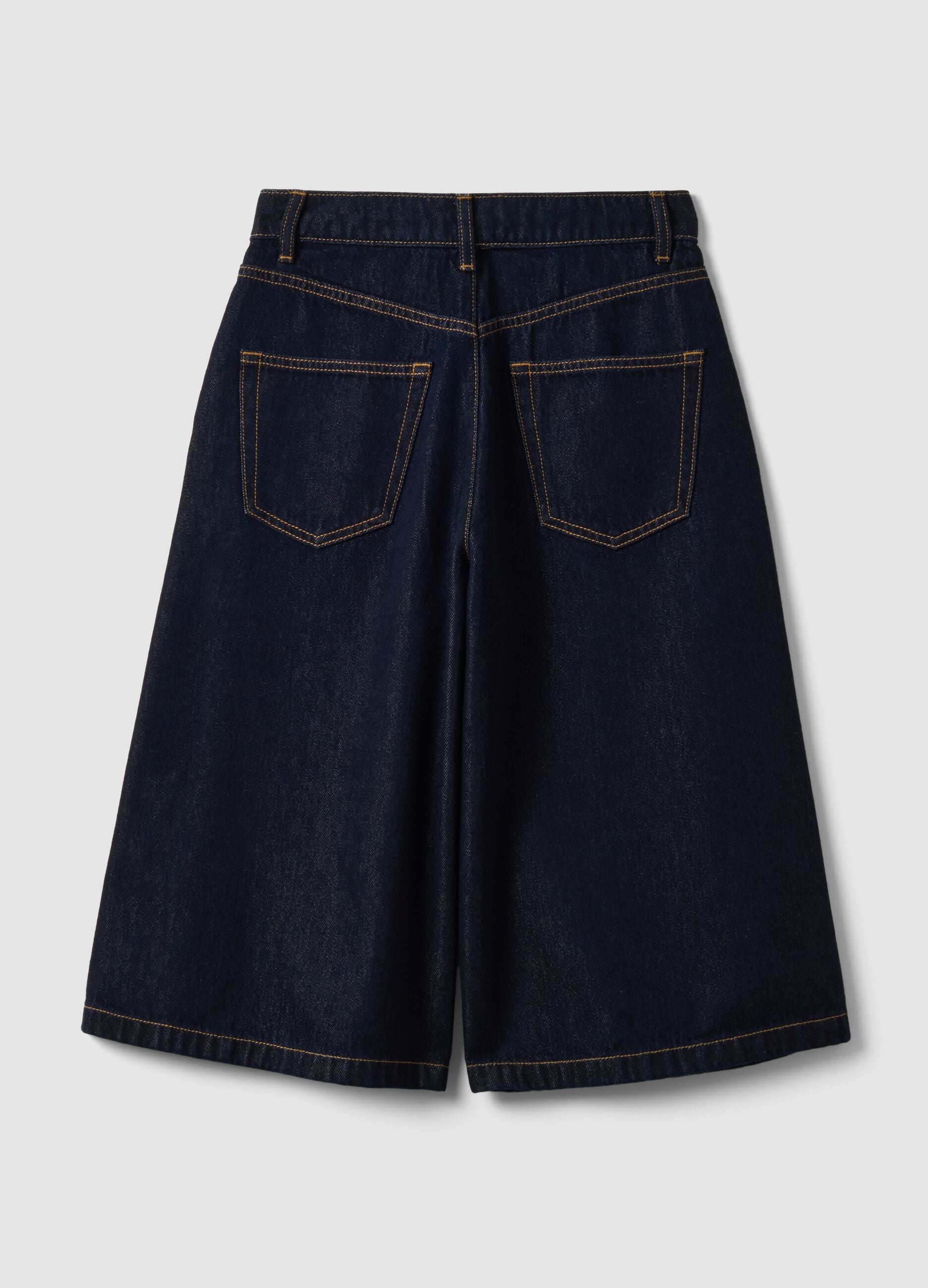 Bermuda denim blu in misto cotone e lyocell wide leg