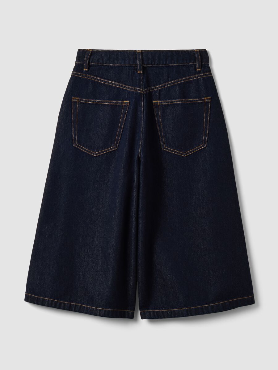 Blue denim wide-leg Bermuda shorts in cotton and lyocell blend_6
