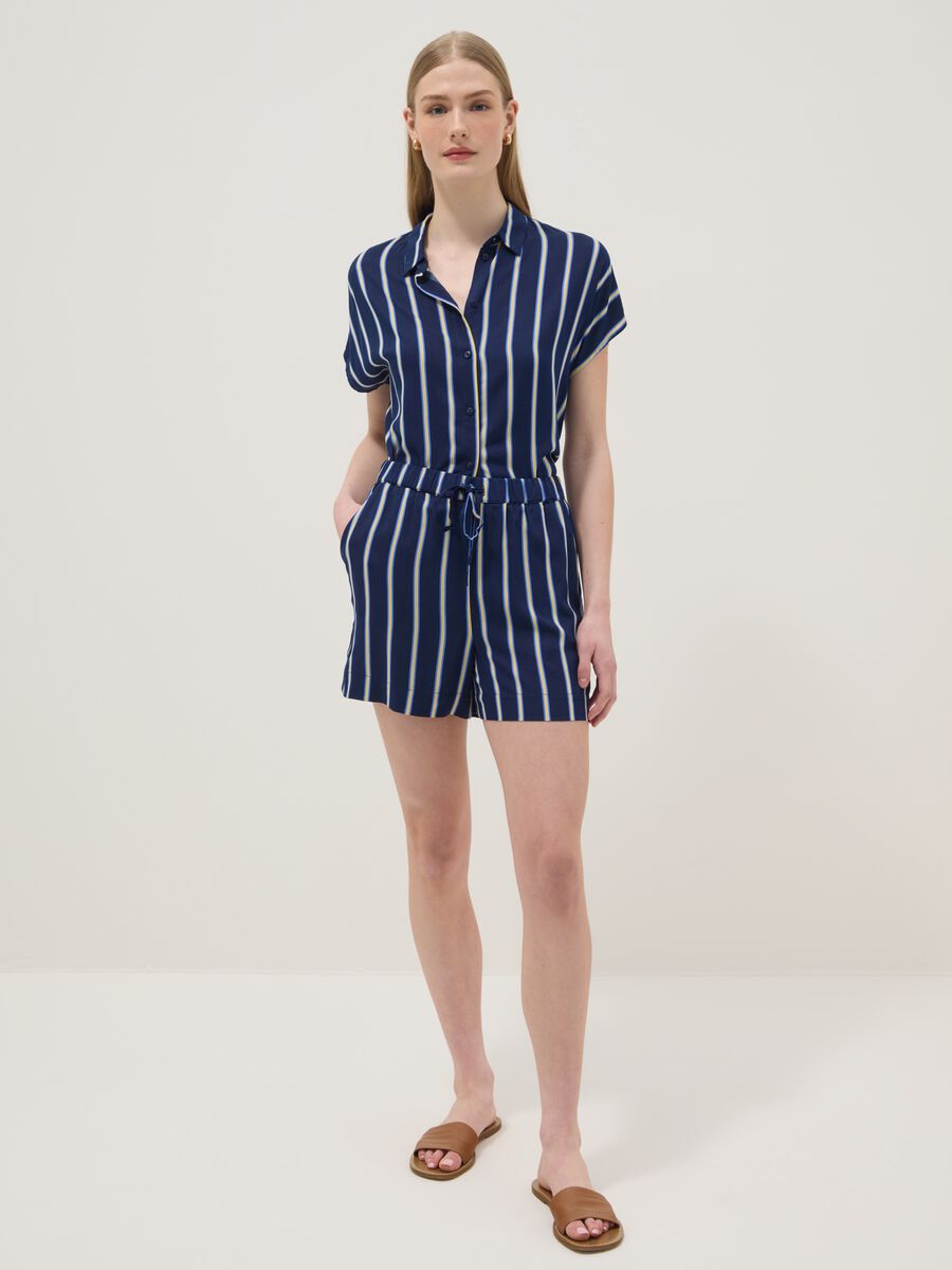 Blue striped pure viscose shorts_0