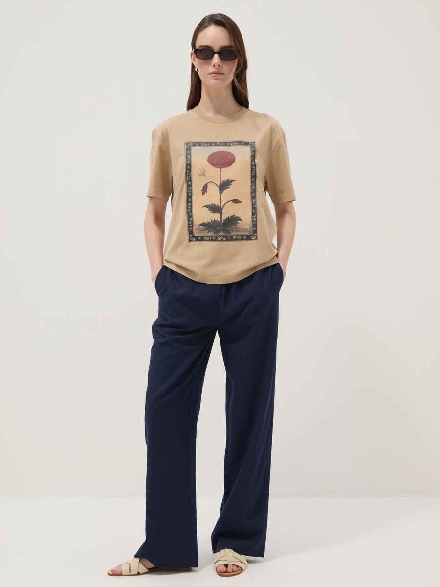 Beige pure cotton T-shirt with floral print_2