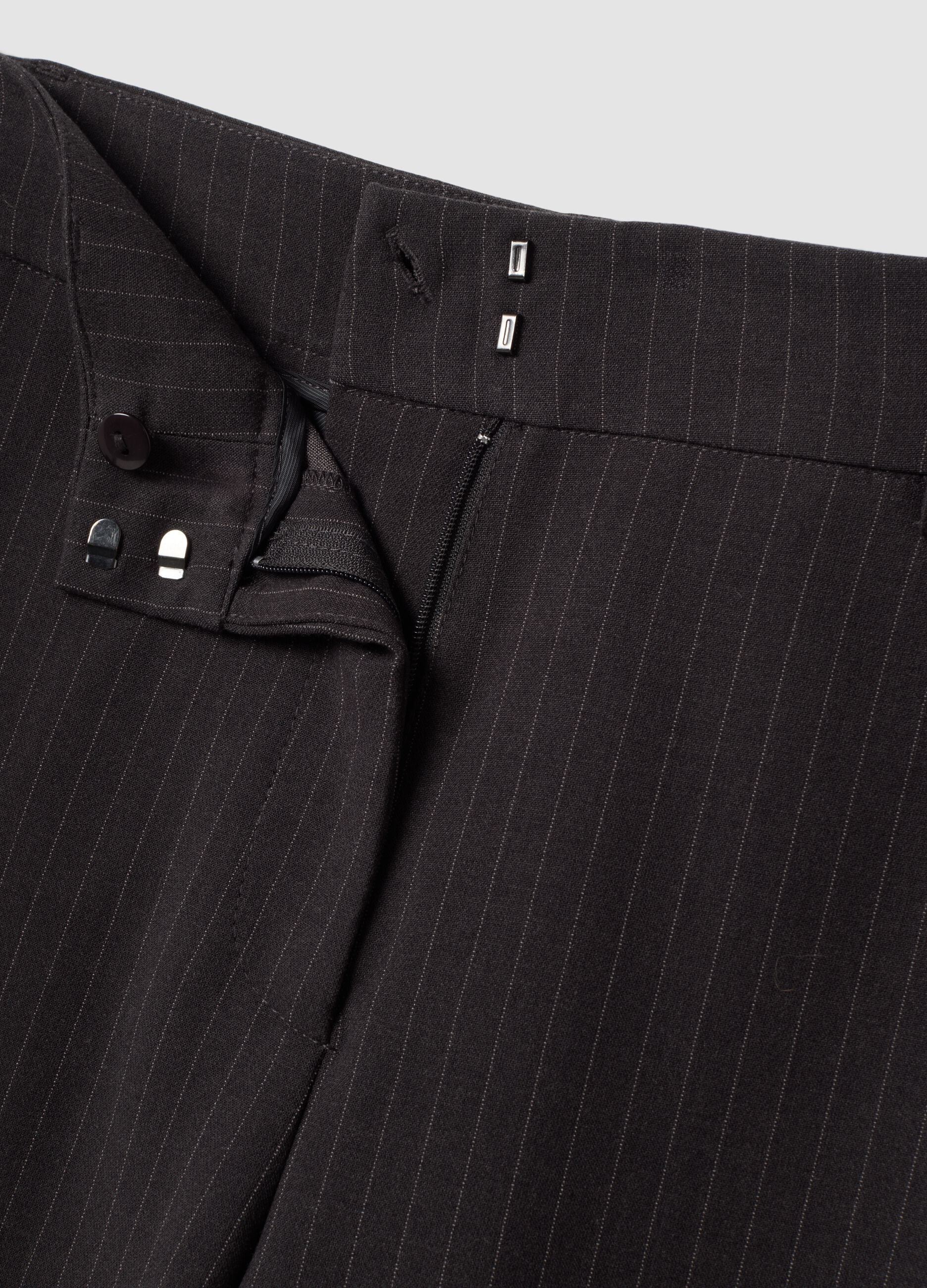 Grey pinstripe stretch viscose straight-leg trousers
