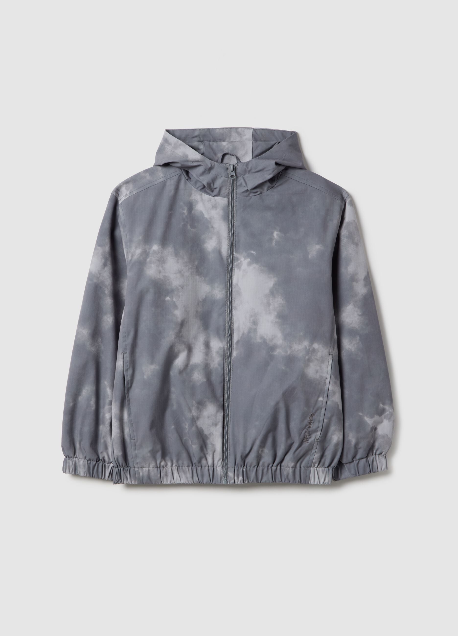 Grey mixed regular fit rain jacket with hood for boys