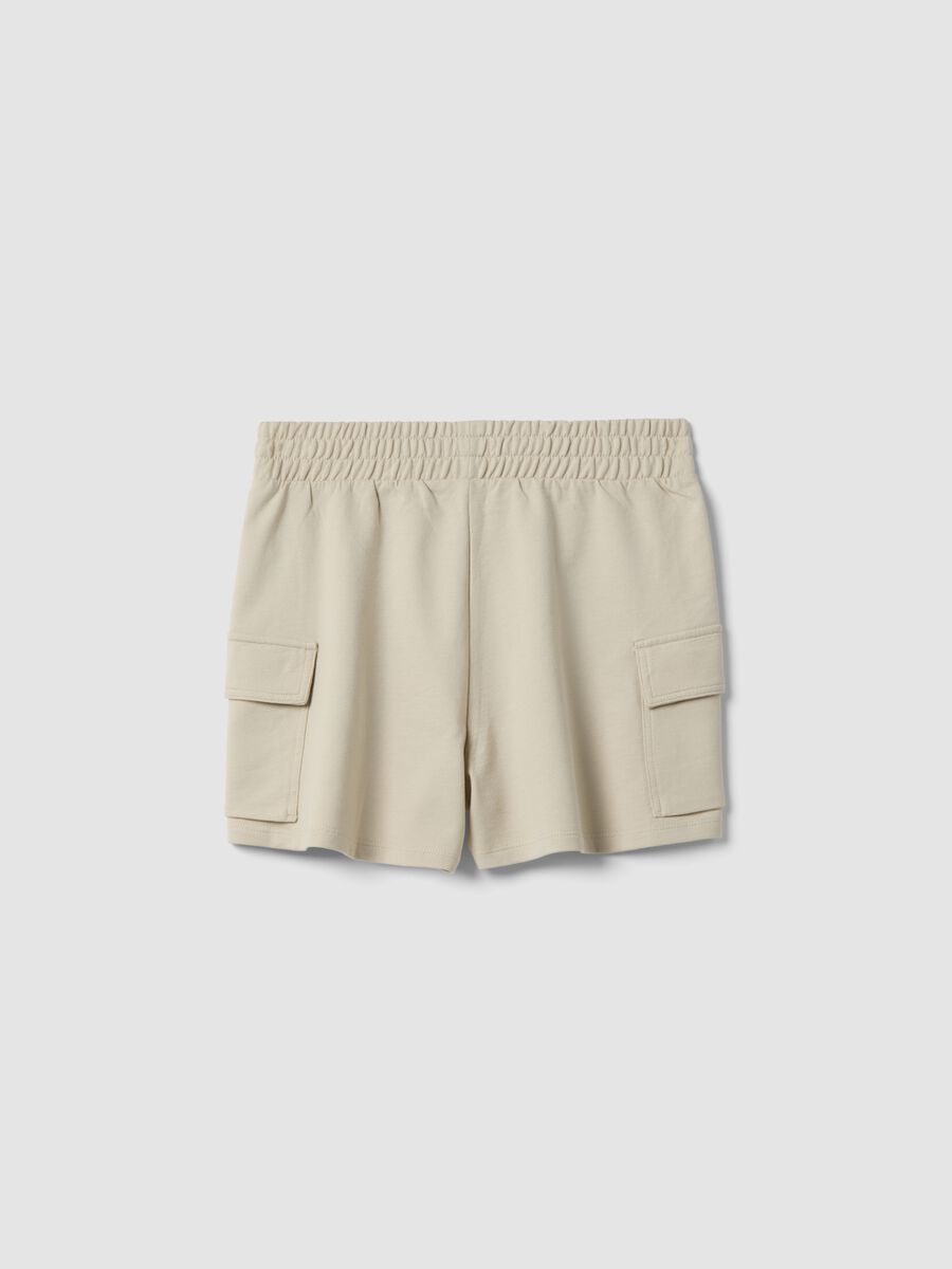 Girls' beige cotton-blend cargo shorts with relaxed fit_4