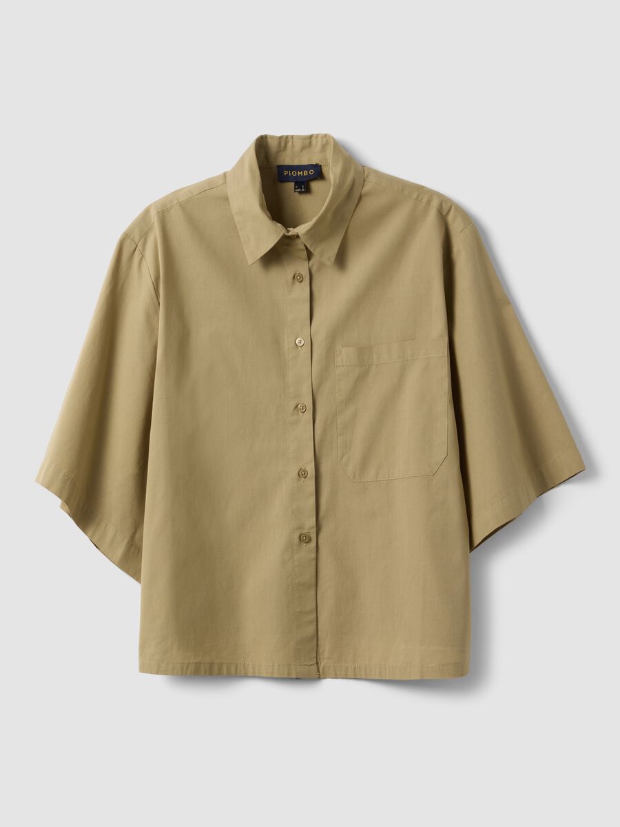 Camicia beige in puro cotone con taschino over fit_4