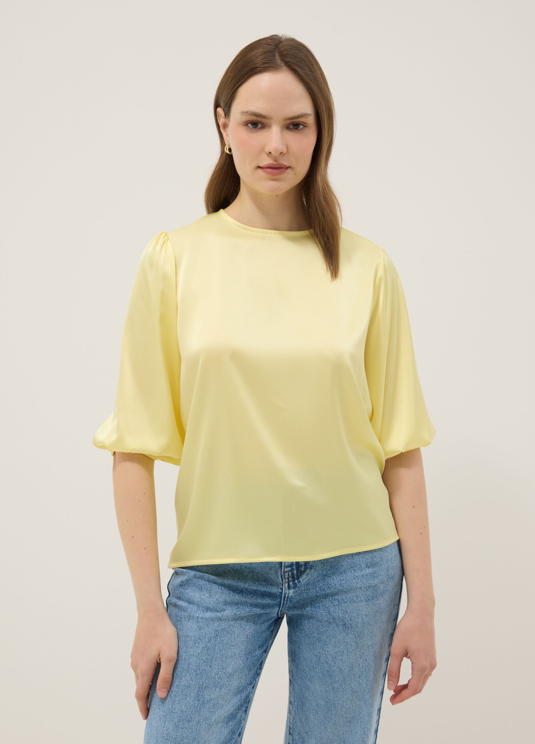 Yellow Regular Fit Long Sleeve Top with Keyhole Closure