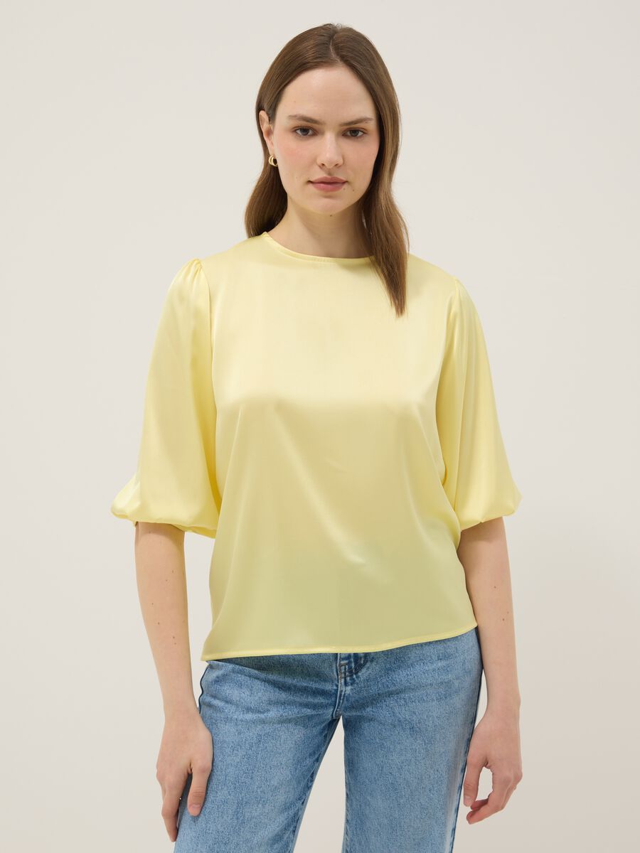 Yellow Regular Fit Long Sleeve Top with Keyhole Closure_1