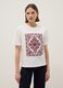 White short sleeve pure cotton regular fit T-shirt with decorations_0