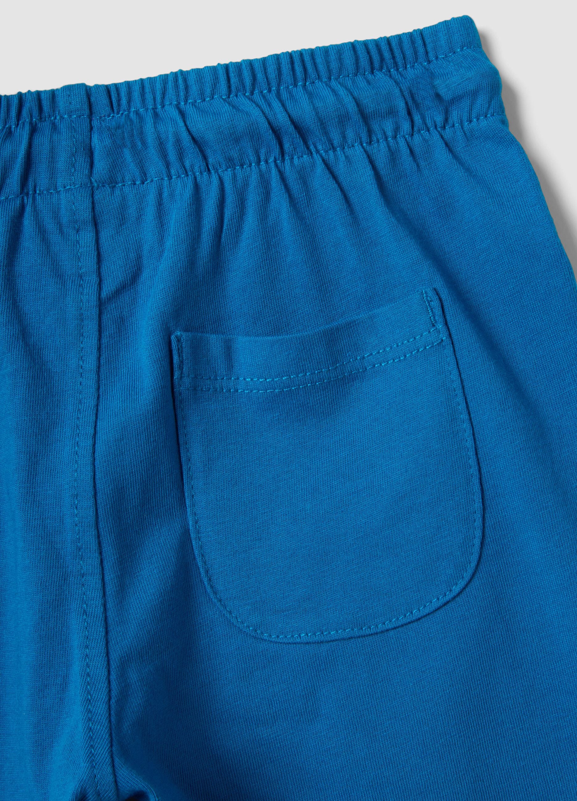 Blue pure organic cotton shorts with elasticated waist for baby boys, regular fit