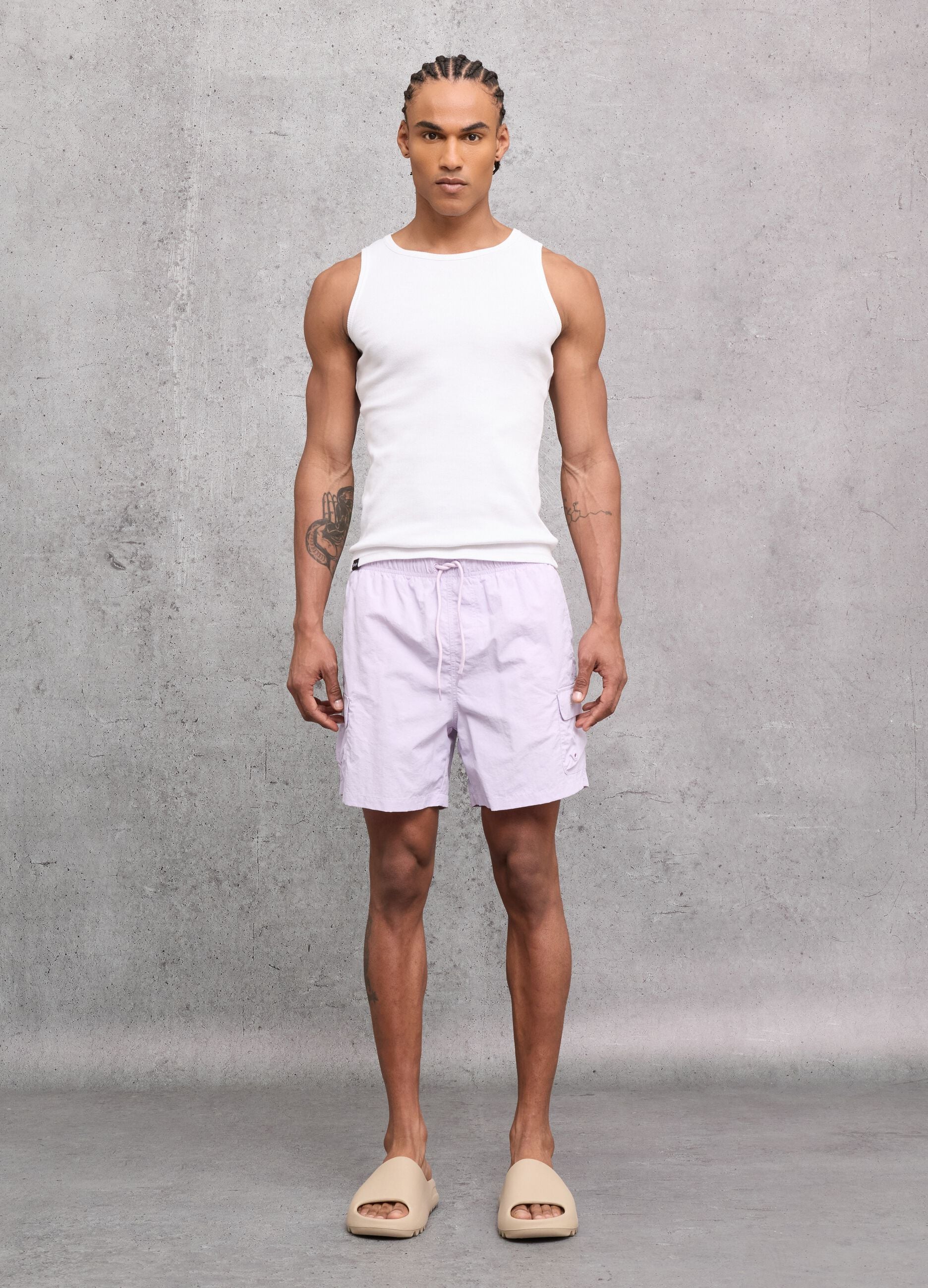 Pastel Lilac Cargo Swim Shorts