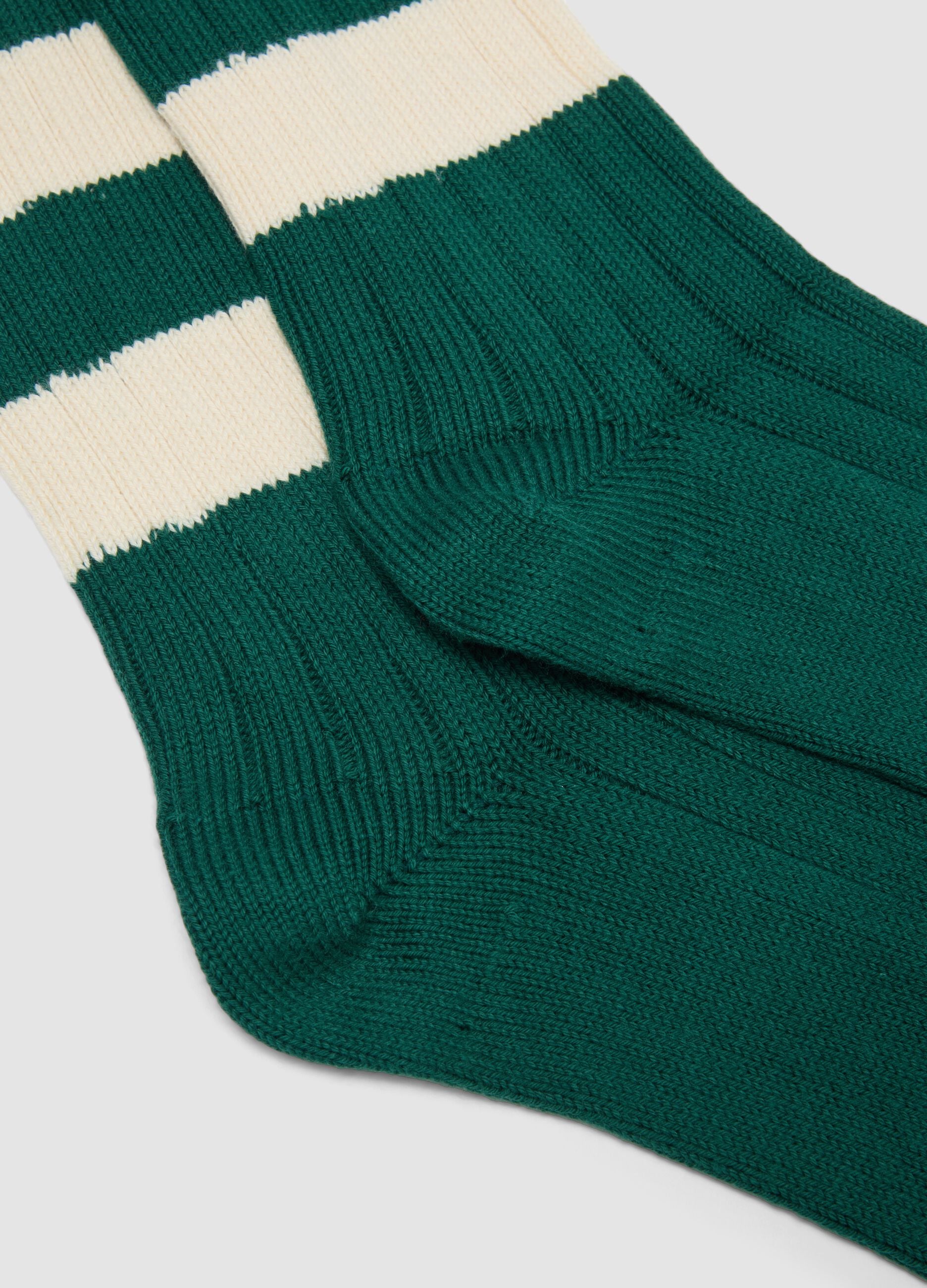 Green stretch cotton-blend tennis socks with stripes