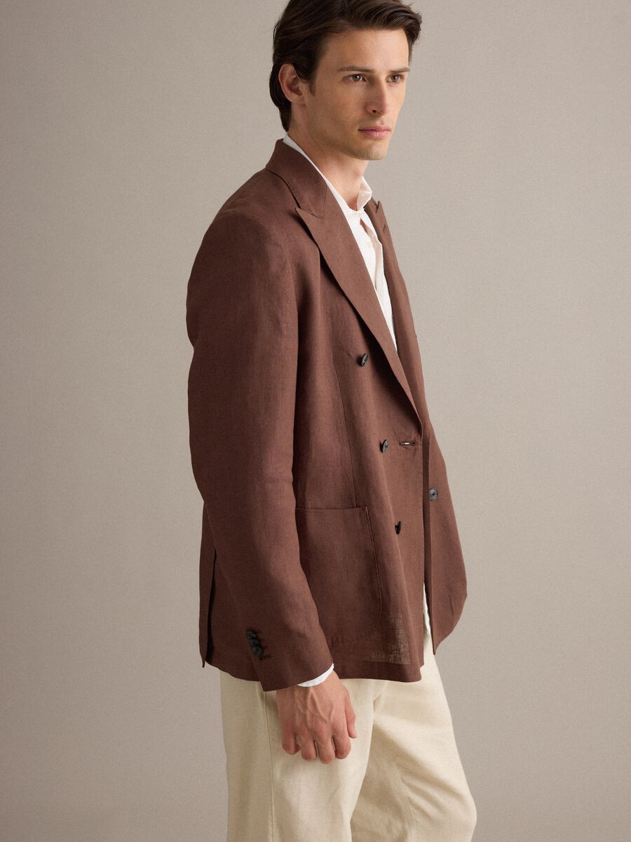Blazer in puro lino marrone regular fit_0