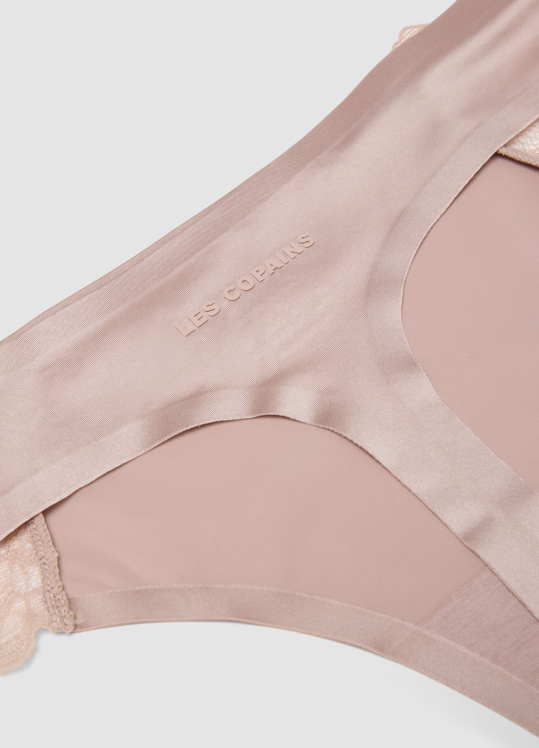 Pink stretch microfibre Brazilian briefs with lace