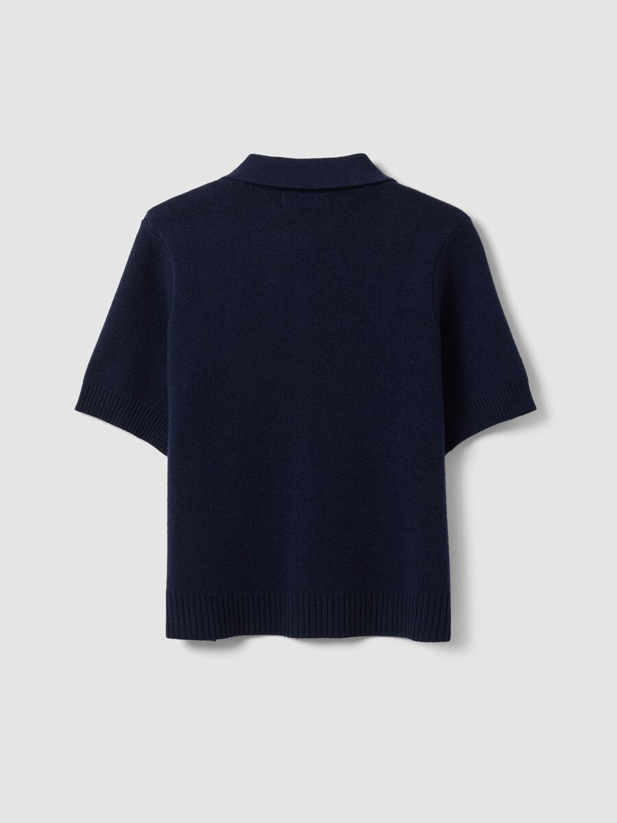 Blue wool-blend polo-collar cardigan, regular fit_6
