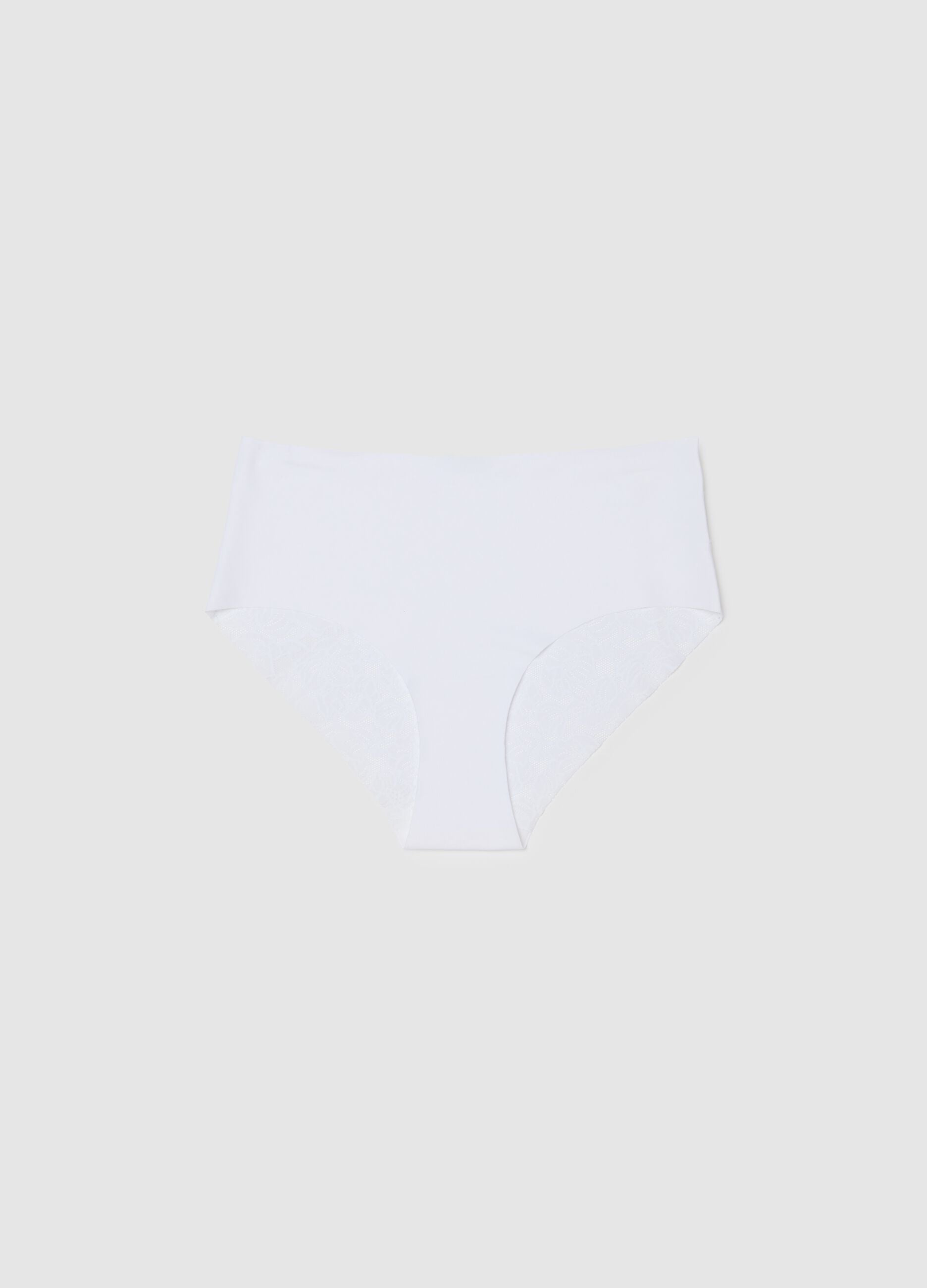 White High-Waisted Stretch Lace Briefs