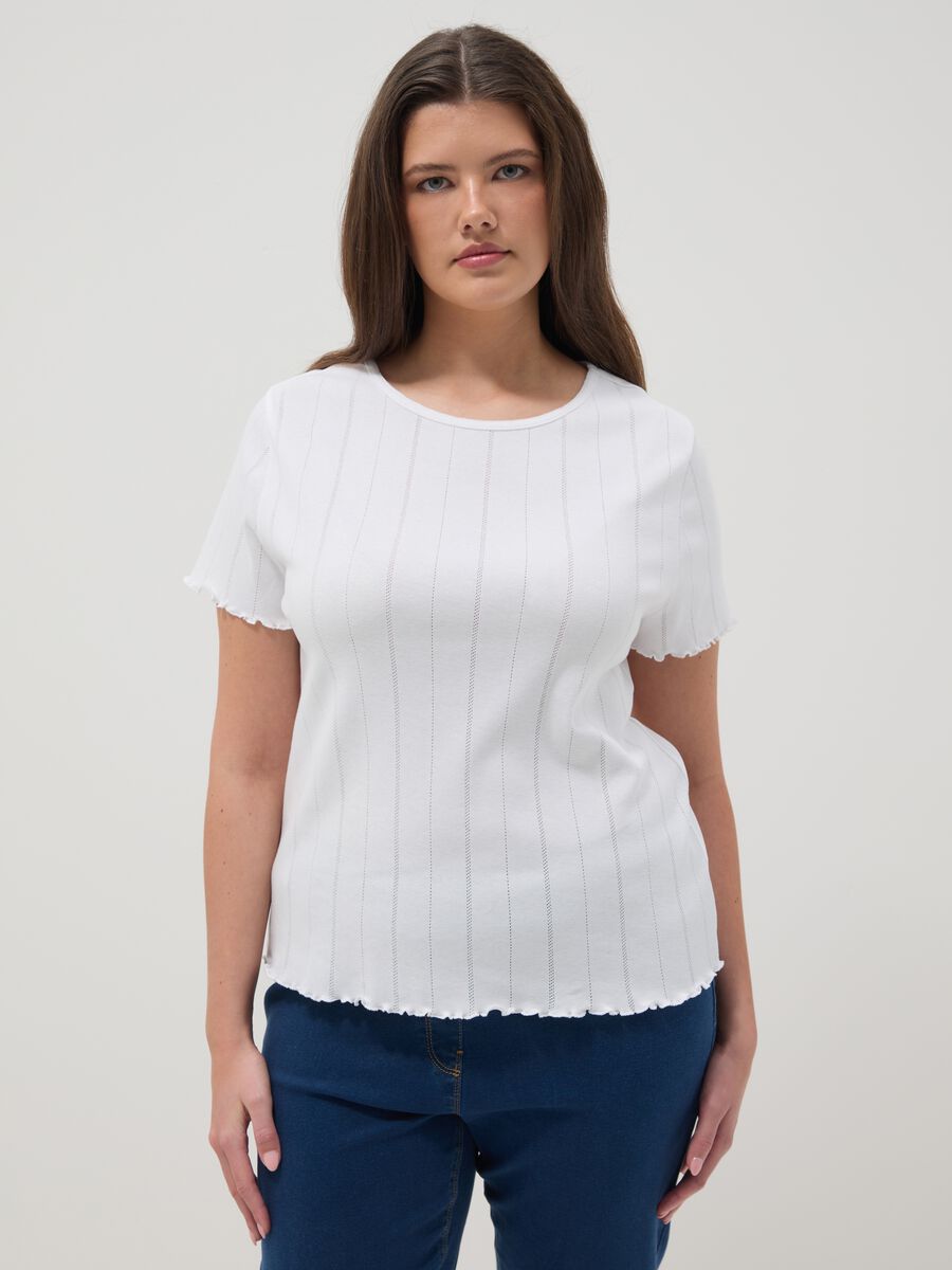 T-shirt in puro cotone bianca a righe regular fit_1