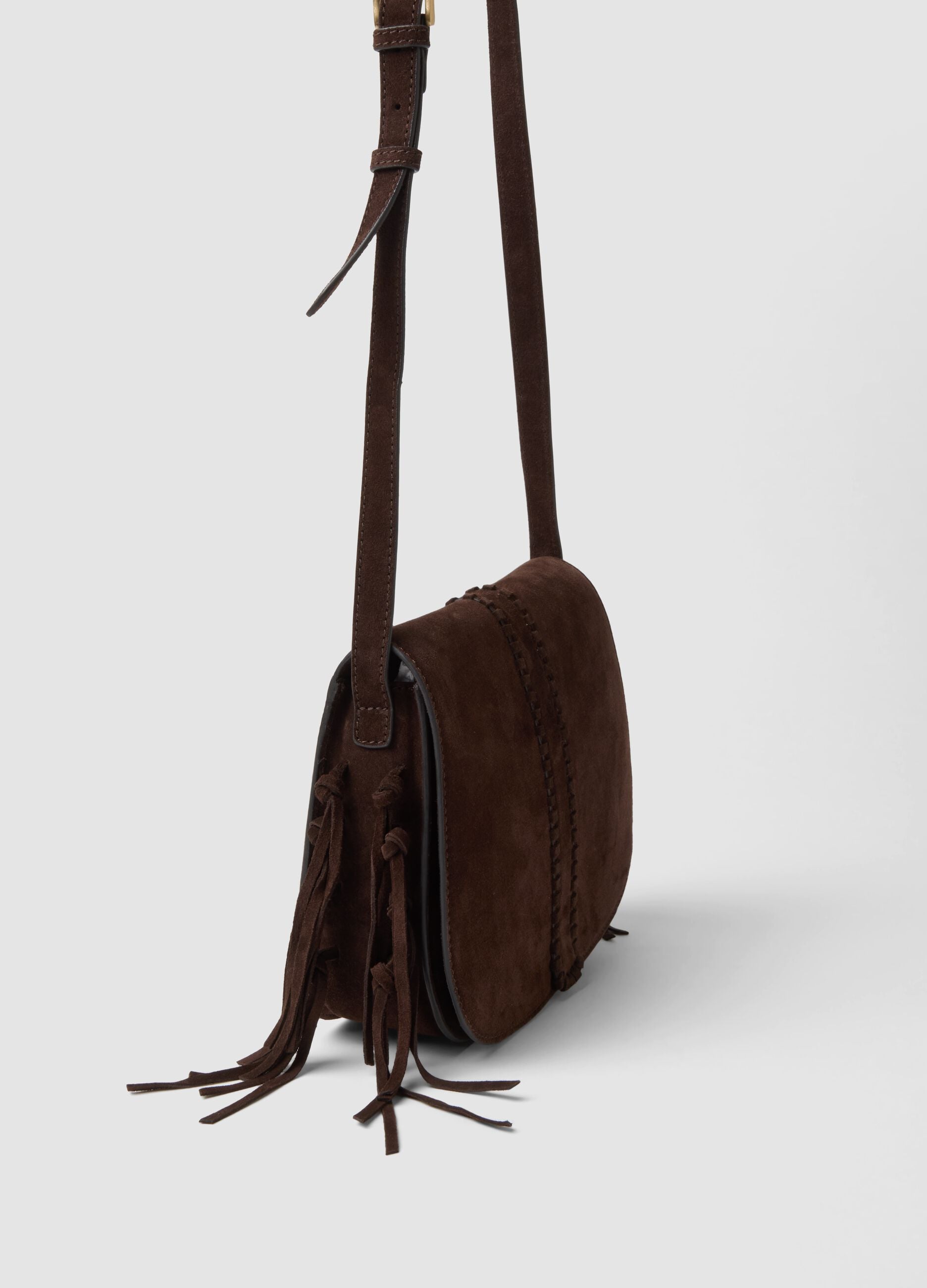 Brown genuine leather fringe bag