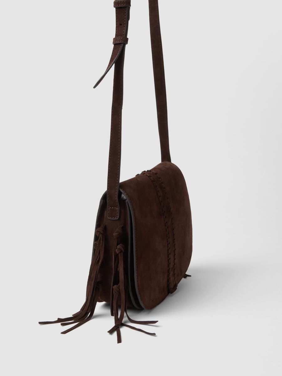 Borsa marrone in vera pelle con frange_3